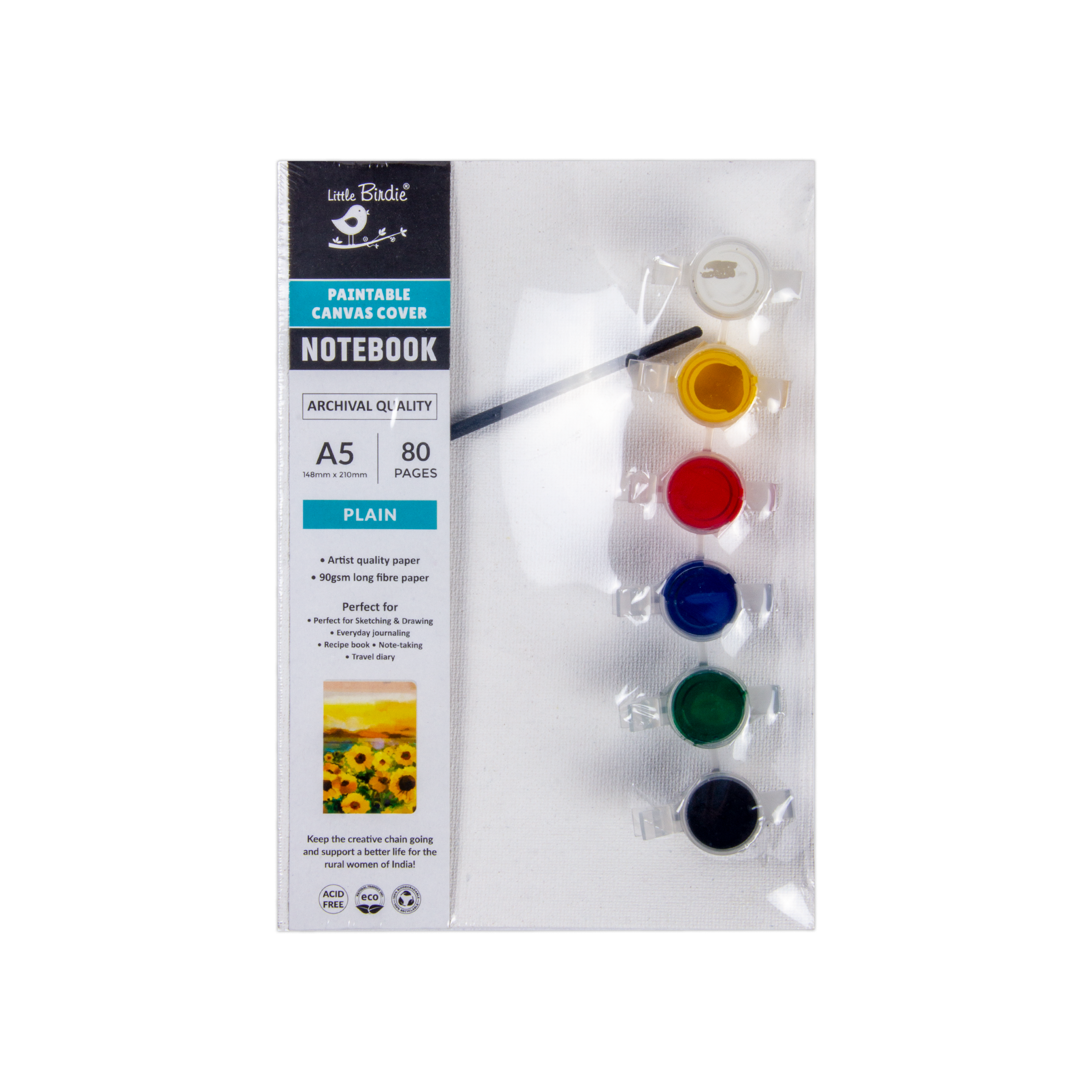 Paintable Canvas Covernote Book A5 With Painting Kit