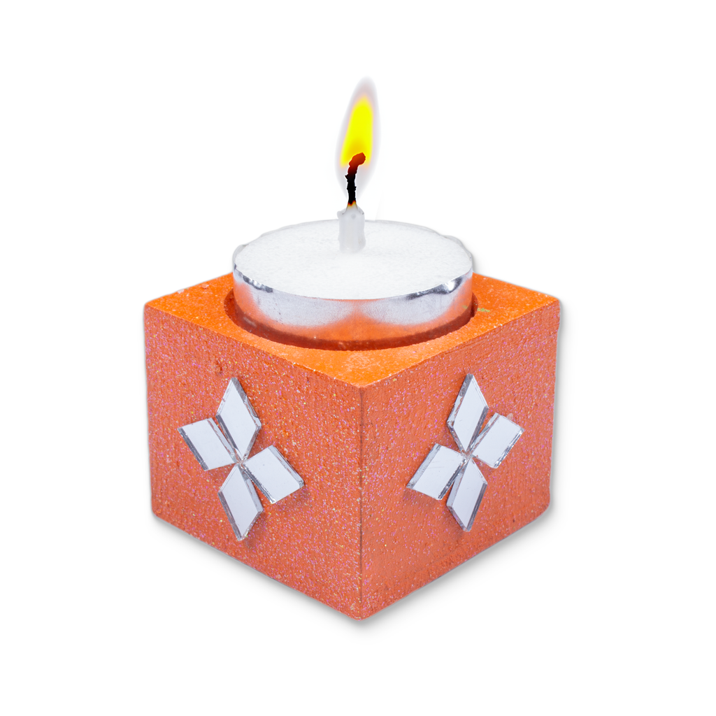 Mirror Art Tealight Holder Florista Orange 1.5inch 1pc ( Candle Included 1pc)