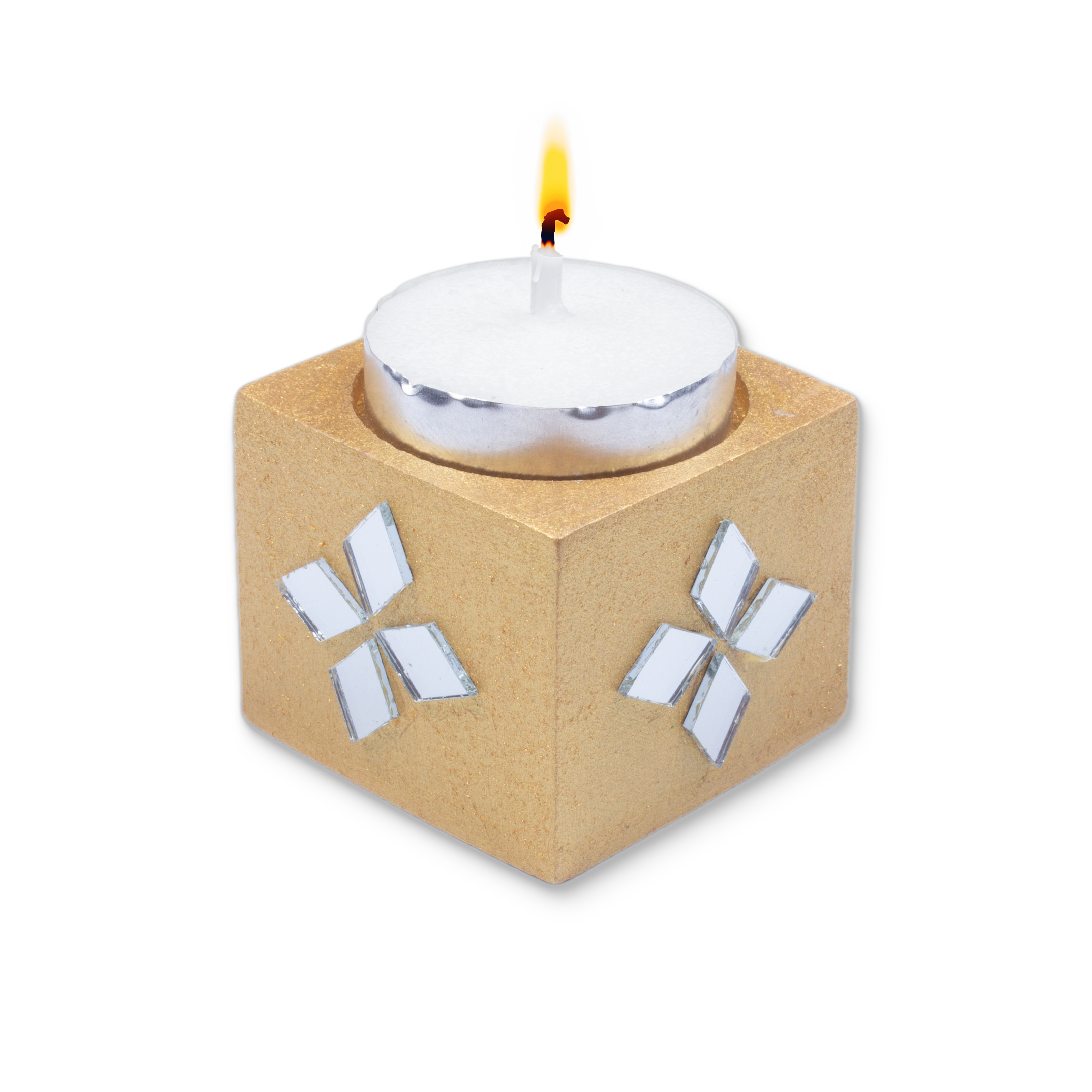 Mirror Art Tealight Holder Florista Gold 1.5inch 1pc ( Candle Included 1pc)