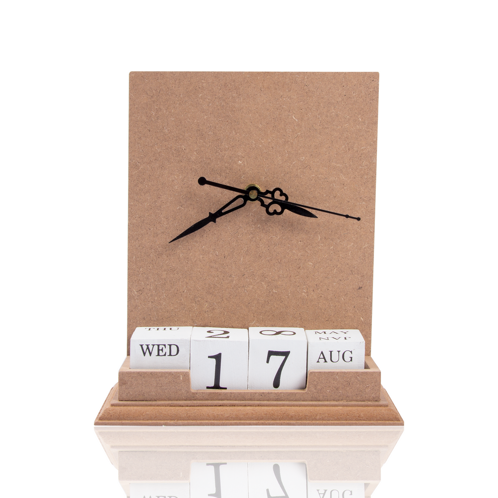 MDF Table Clock Calender With Paints L 8.2Xw 7.1 Inch 1Pc