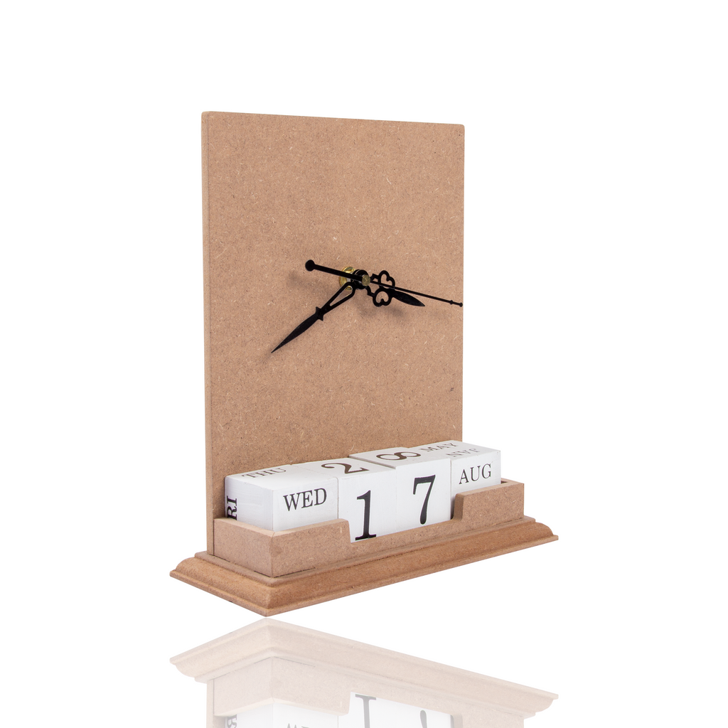 MDF Table Clock Calender With Paints L 8.2Xw 7.1 Inch 1Pc