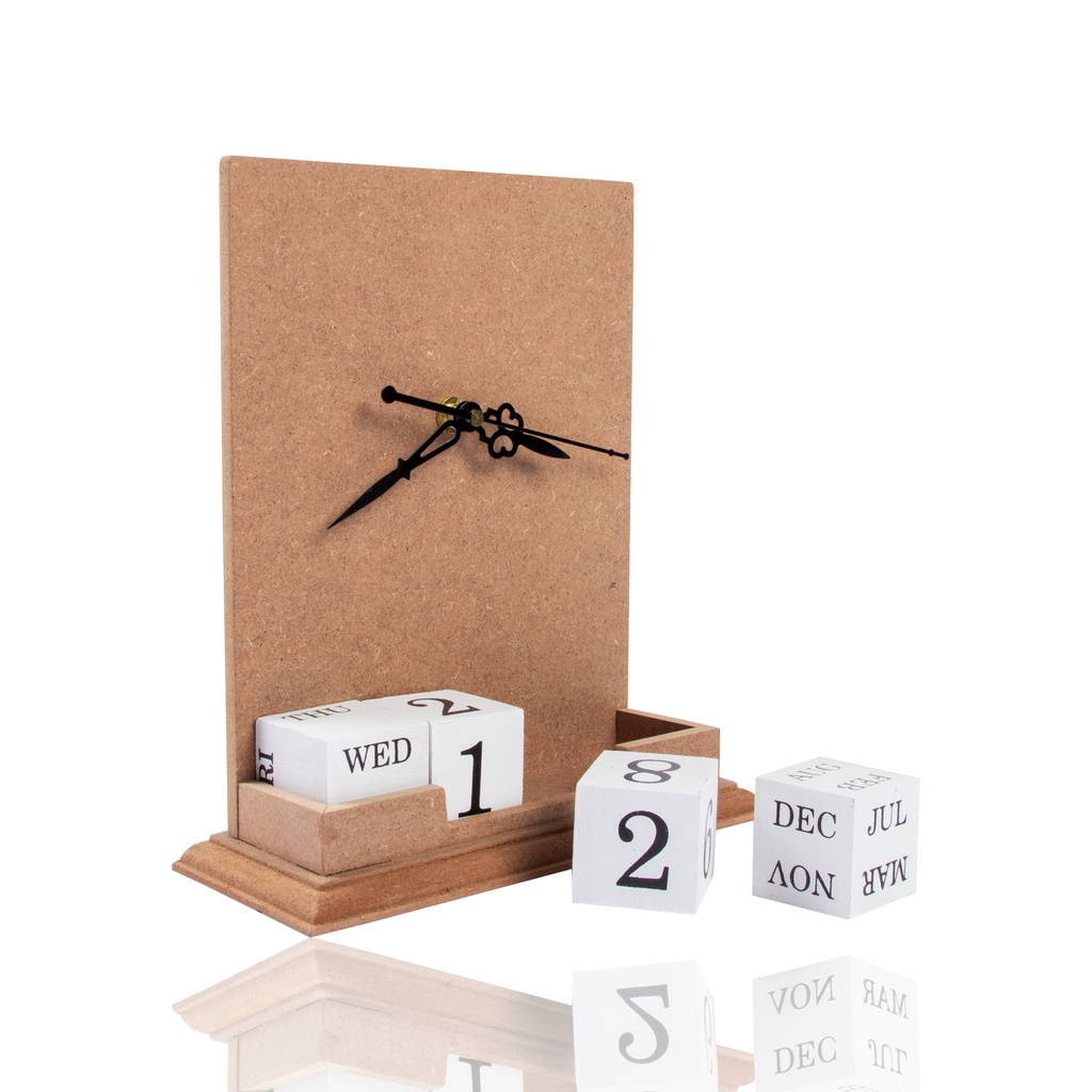 MDF Table Clock Calender With Paints L 8.2Xw 7.1 Inch 1Pc