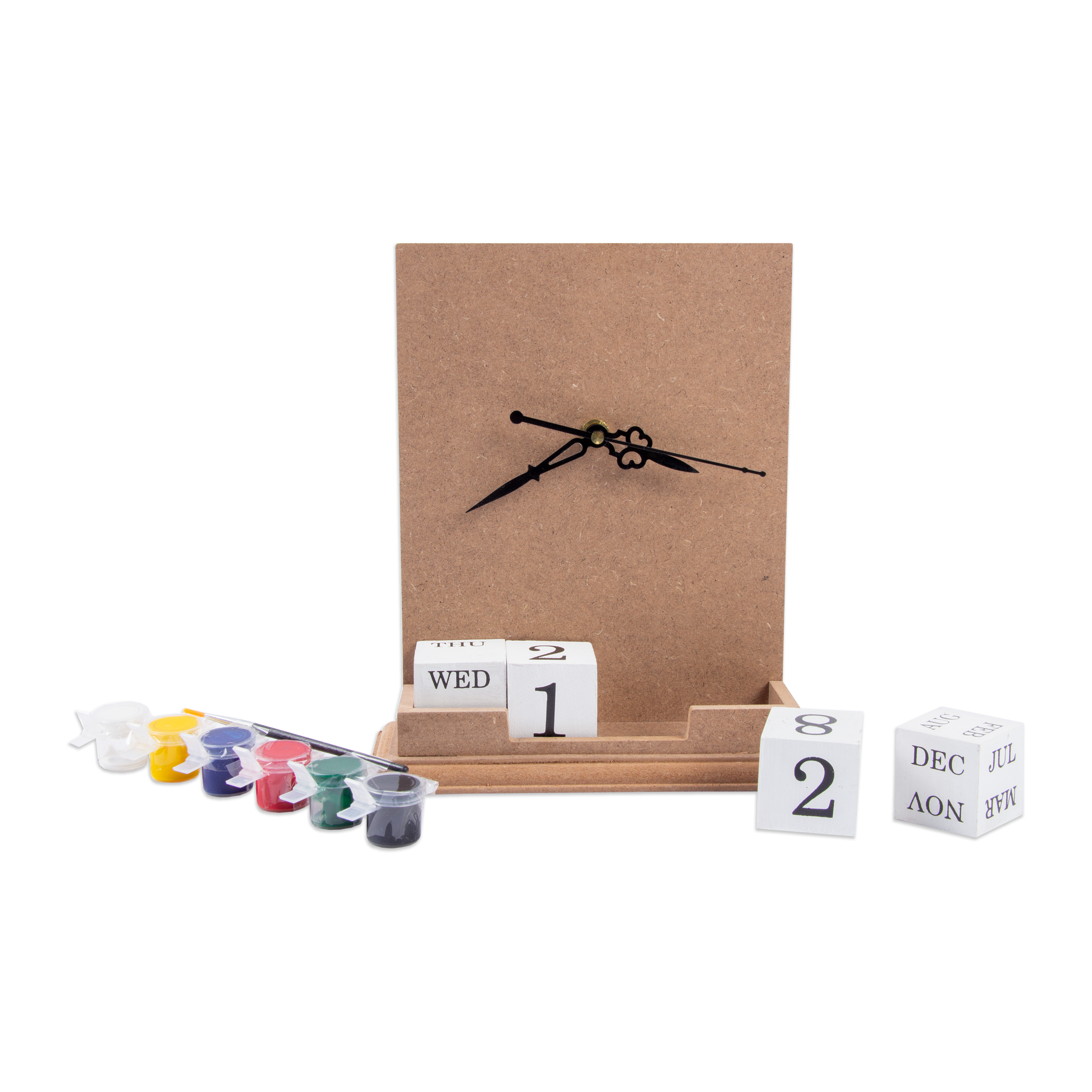 MDF Table Clock Calender With Paints L 8.2Xw 7.1 Inch 1Pc