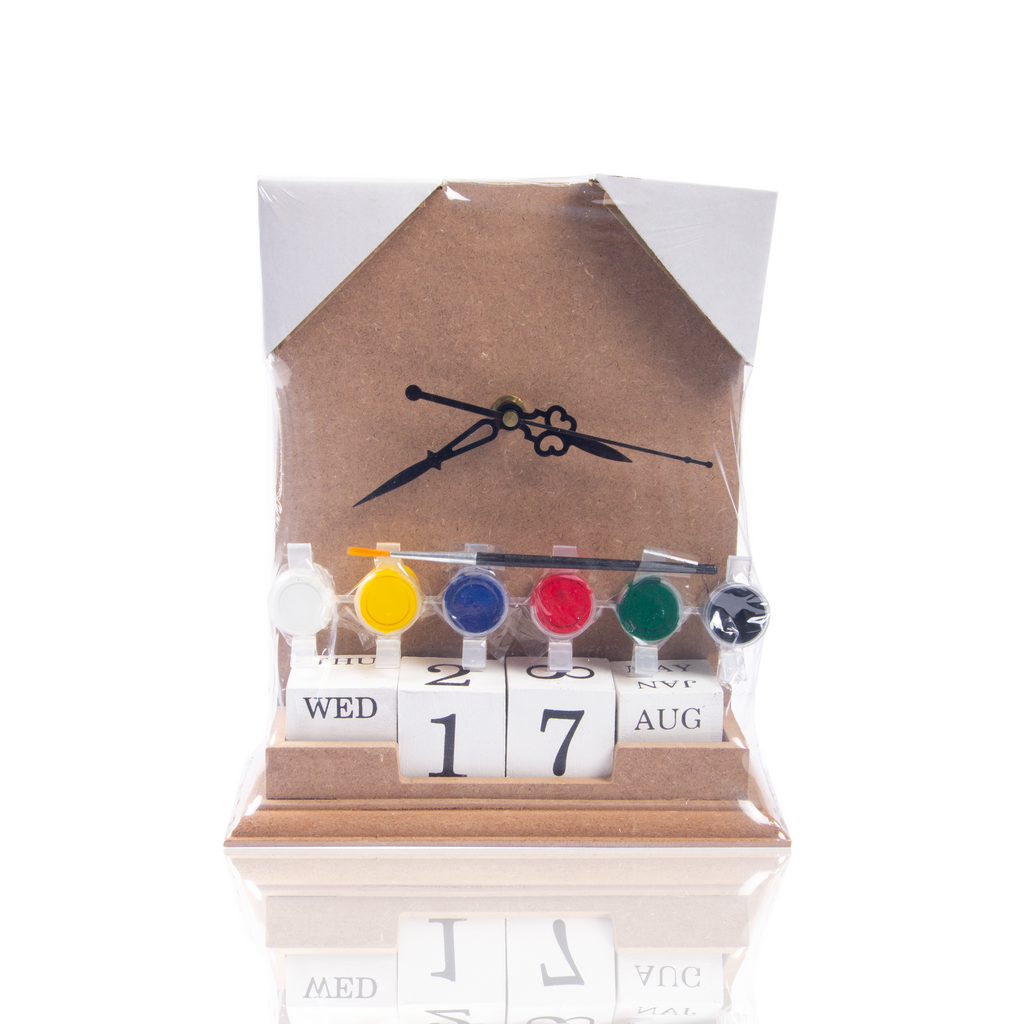 MDF Table Clock Calender With Paints L 8.2Xw 7.1 Inch 1Pc
