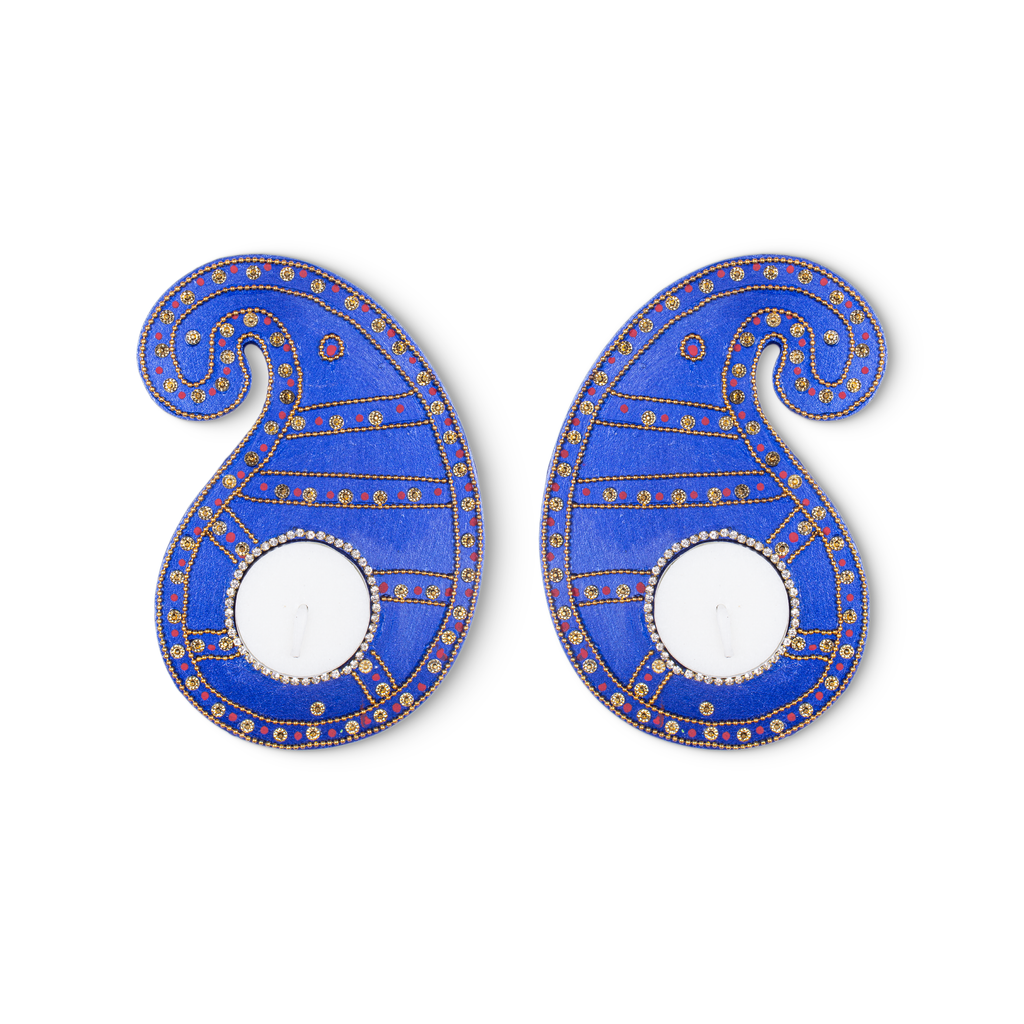 Tealight Holder Paisley Charm Blue Approx 5.5 X 3.5inch 4mm Thick 2pc ( Candle Included 1pc)