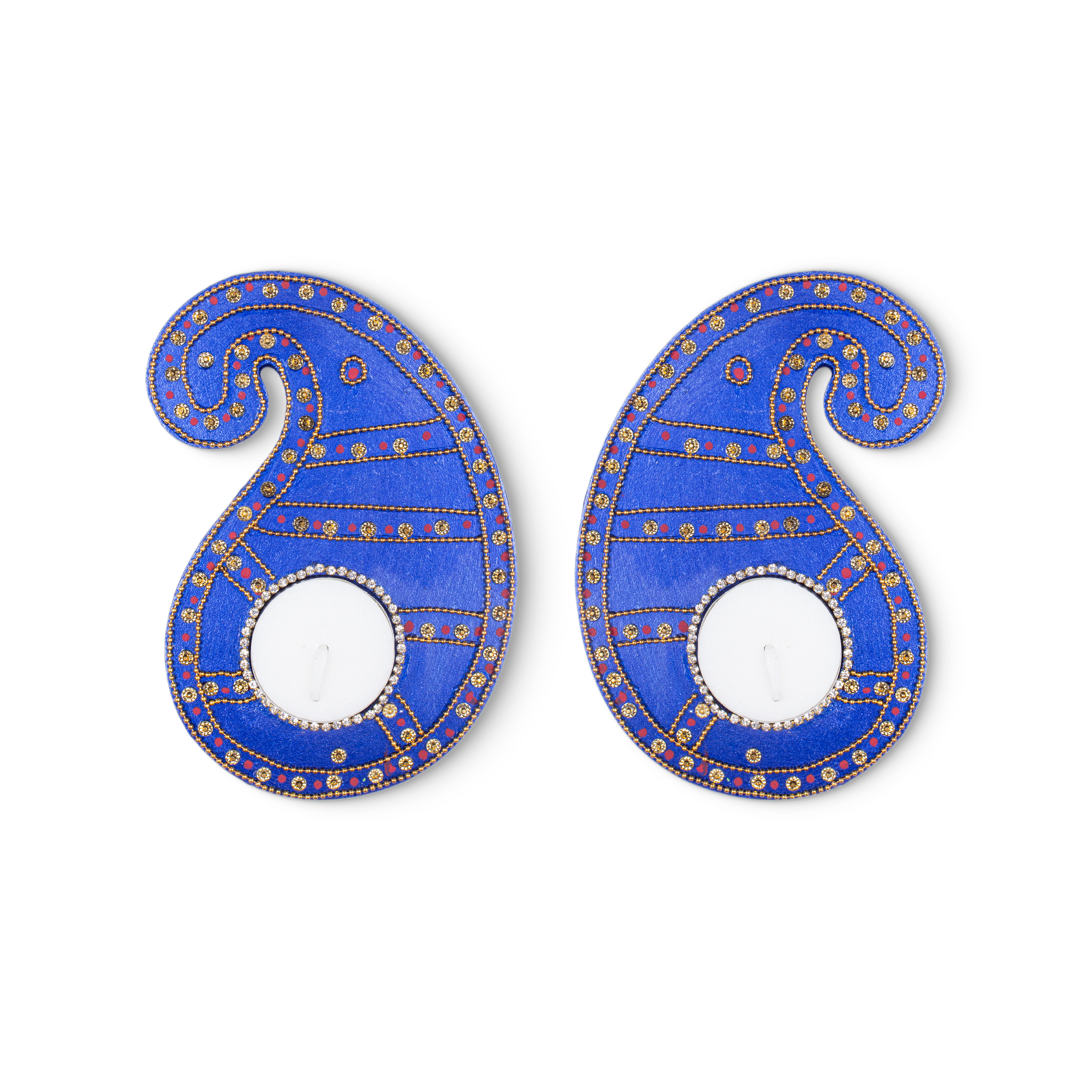 Tealight Holder Paisley Charm Blue Approx 5.5 X 3.5inch 4mm Thick 2pc ( Candle Included 1pc)