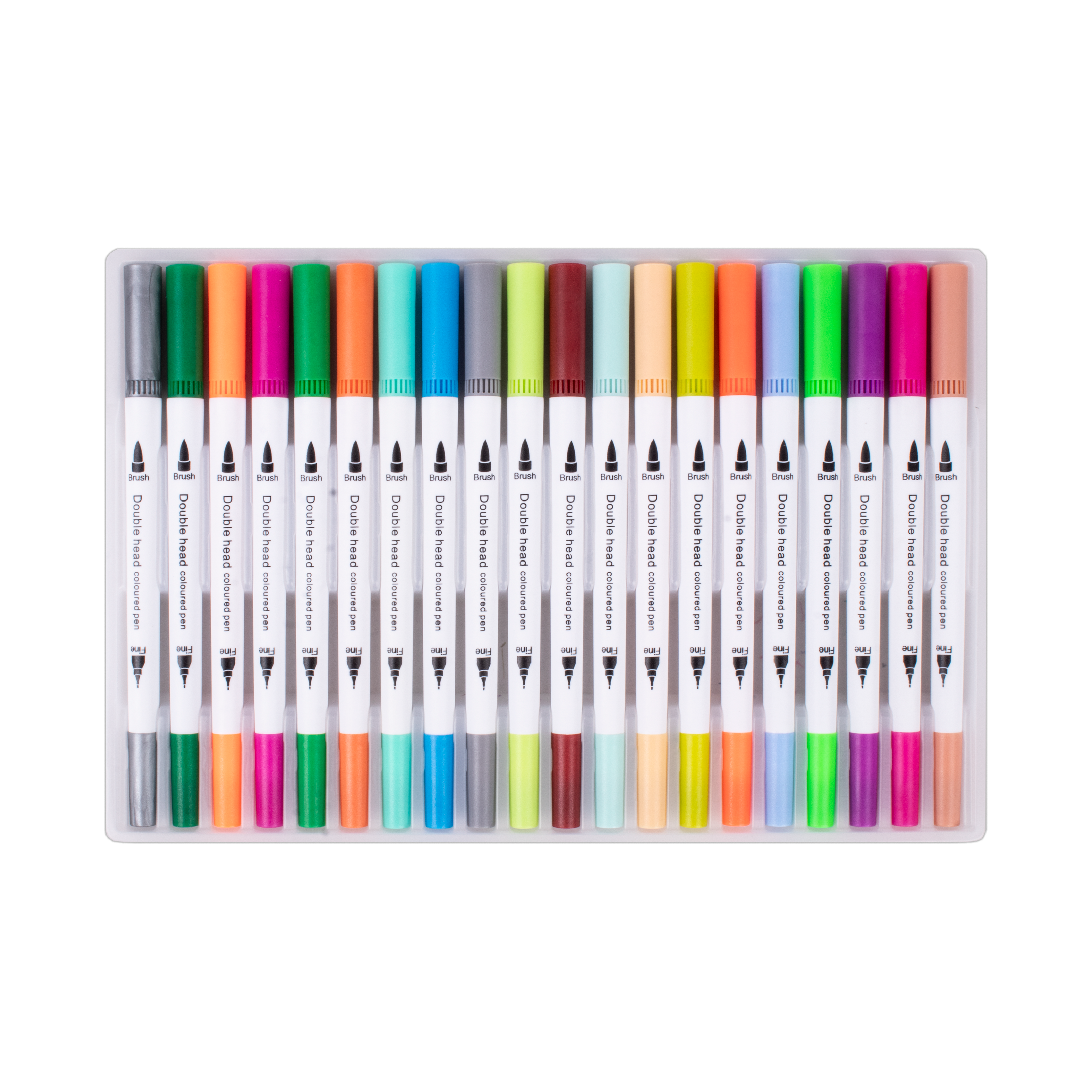 Dual Tip Fineliner/Brush Markers Water Based Pastel Brush 1-2mm Fineliner 0.4mm Tip Approx Pack Of 20pc Blister