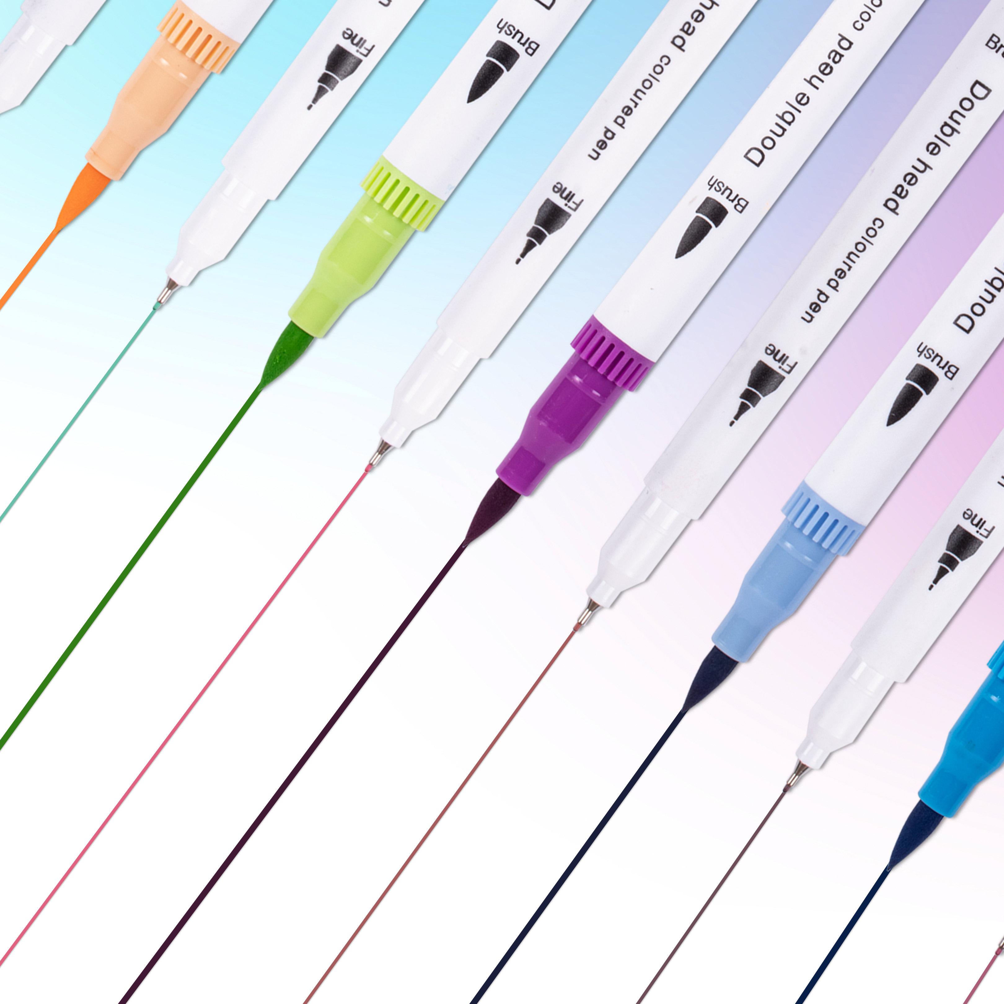 Dual Tip Fineliner/Brush Markers Water Based Pastel Brush 1-2mm Fineliner 0.4mm Tip Approx Pack Of 20pc Blister