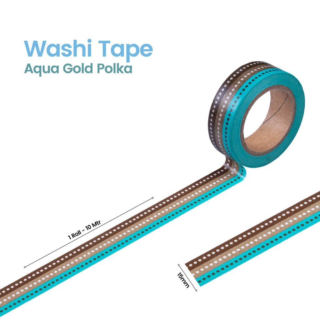 Washi Tape Aqua Gold Polka 15Mmx10Mtr (1Roll)