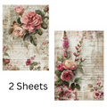 Filament Decoupage Paper Coral Rose 2Designs 60GSM A4 2Sheets