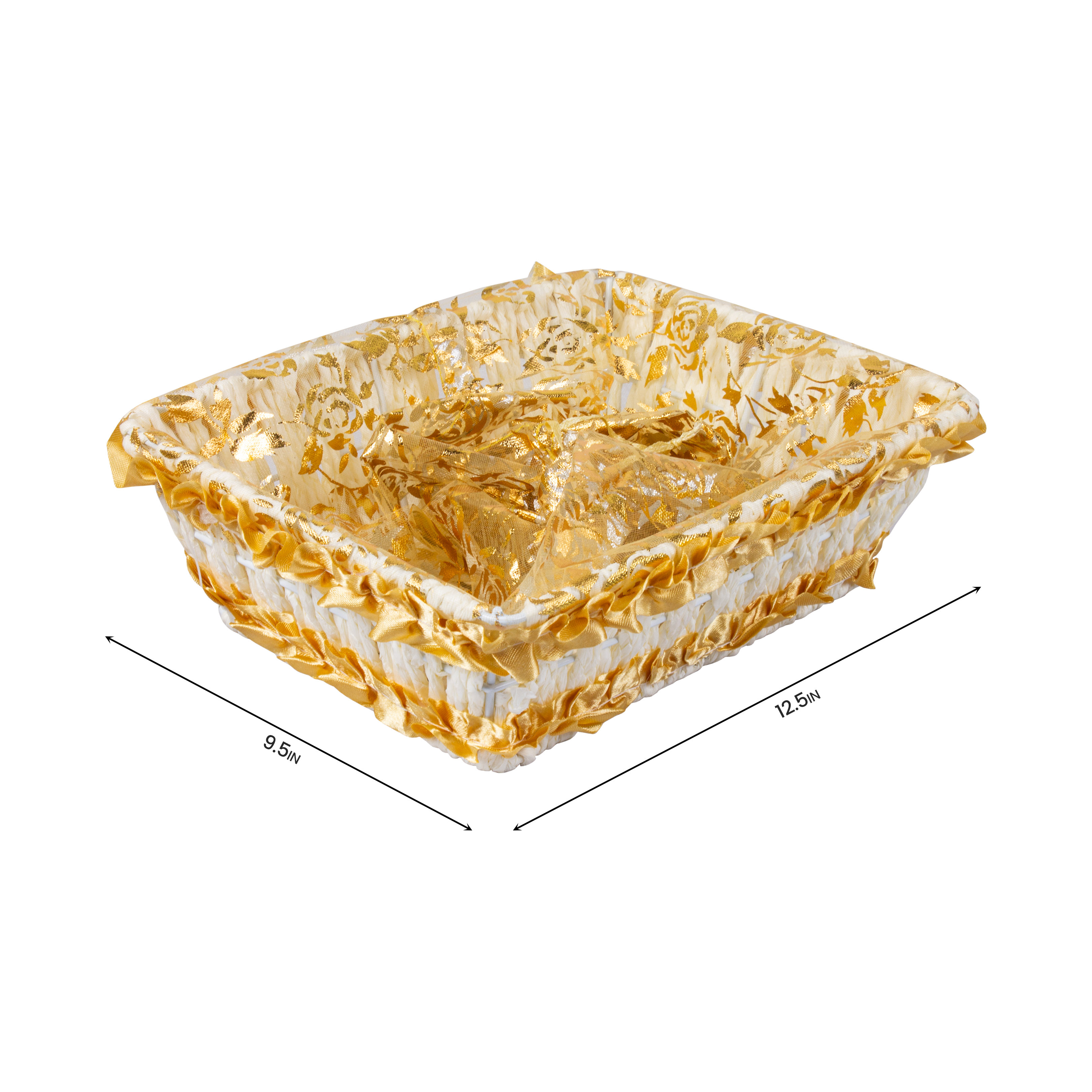 Golden Organza Gift Basket with Drawstring 12.5 X9.5inch 1pc