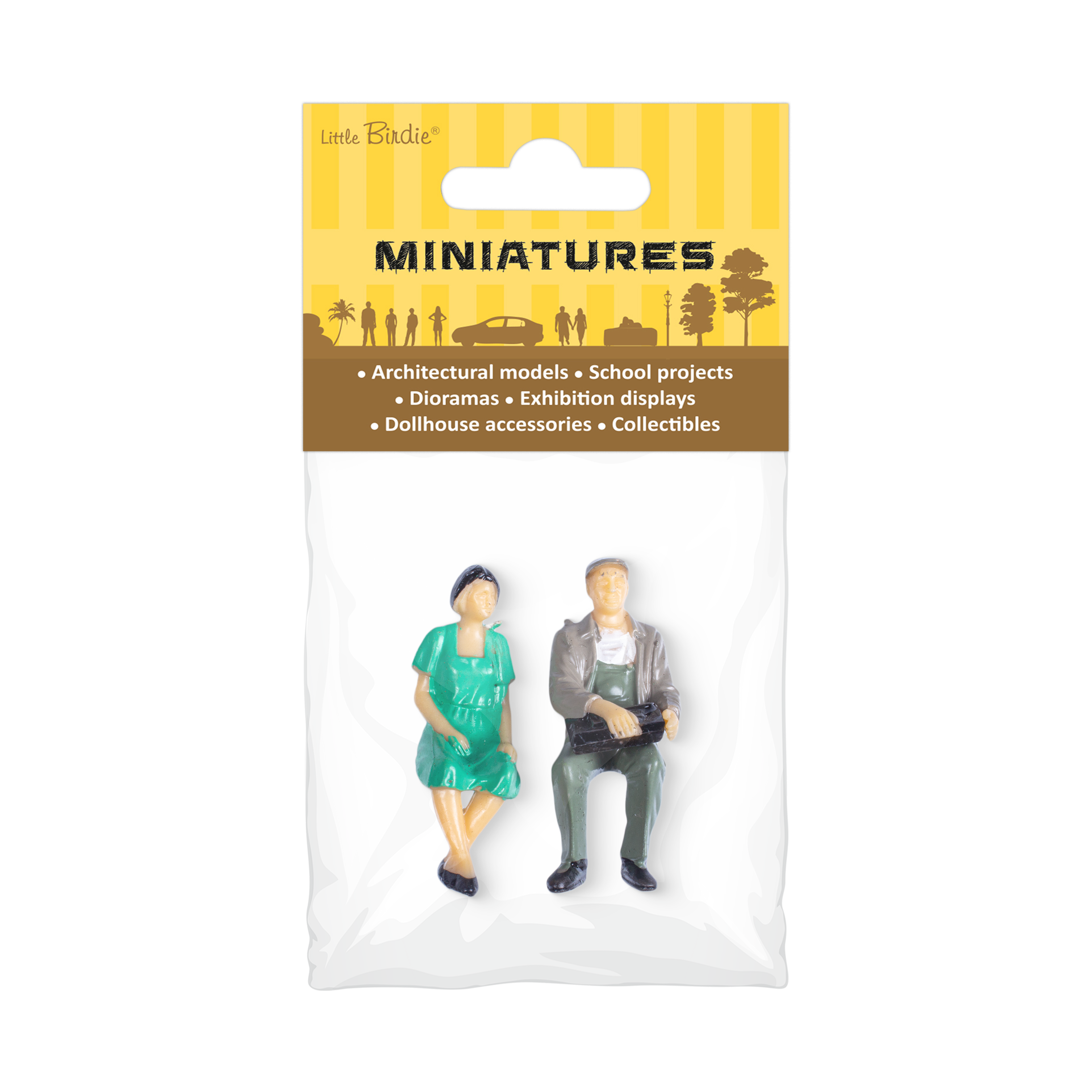 Miniature Human Figurine Seated on Bench Assorted Colours H45mm 2pc