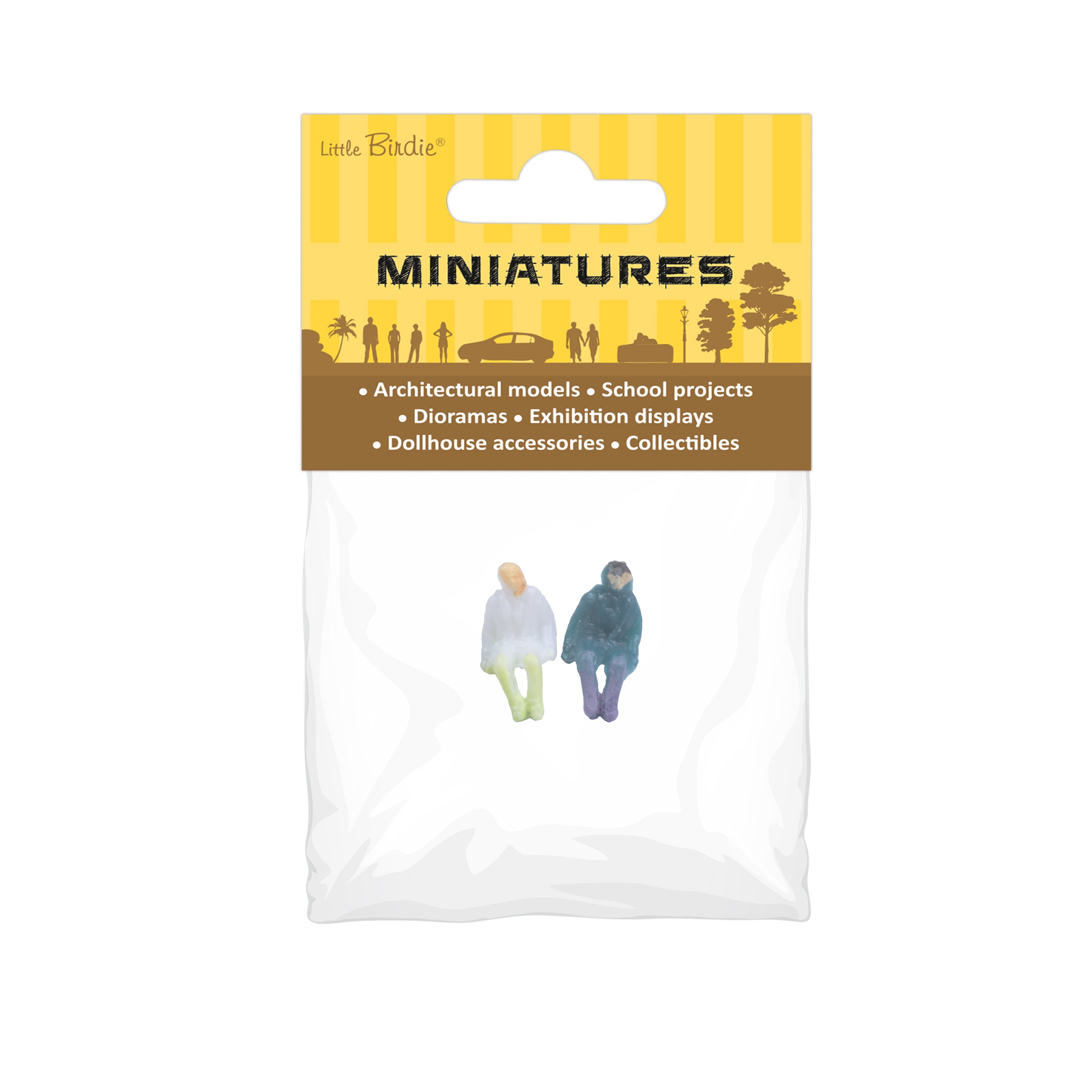 Miniature Human Figurine Seated on Bench Assorted Colours H9mm 2pc