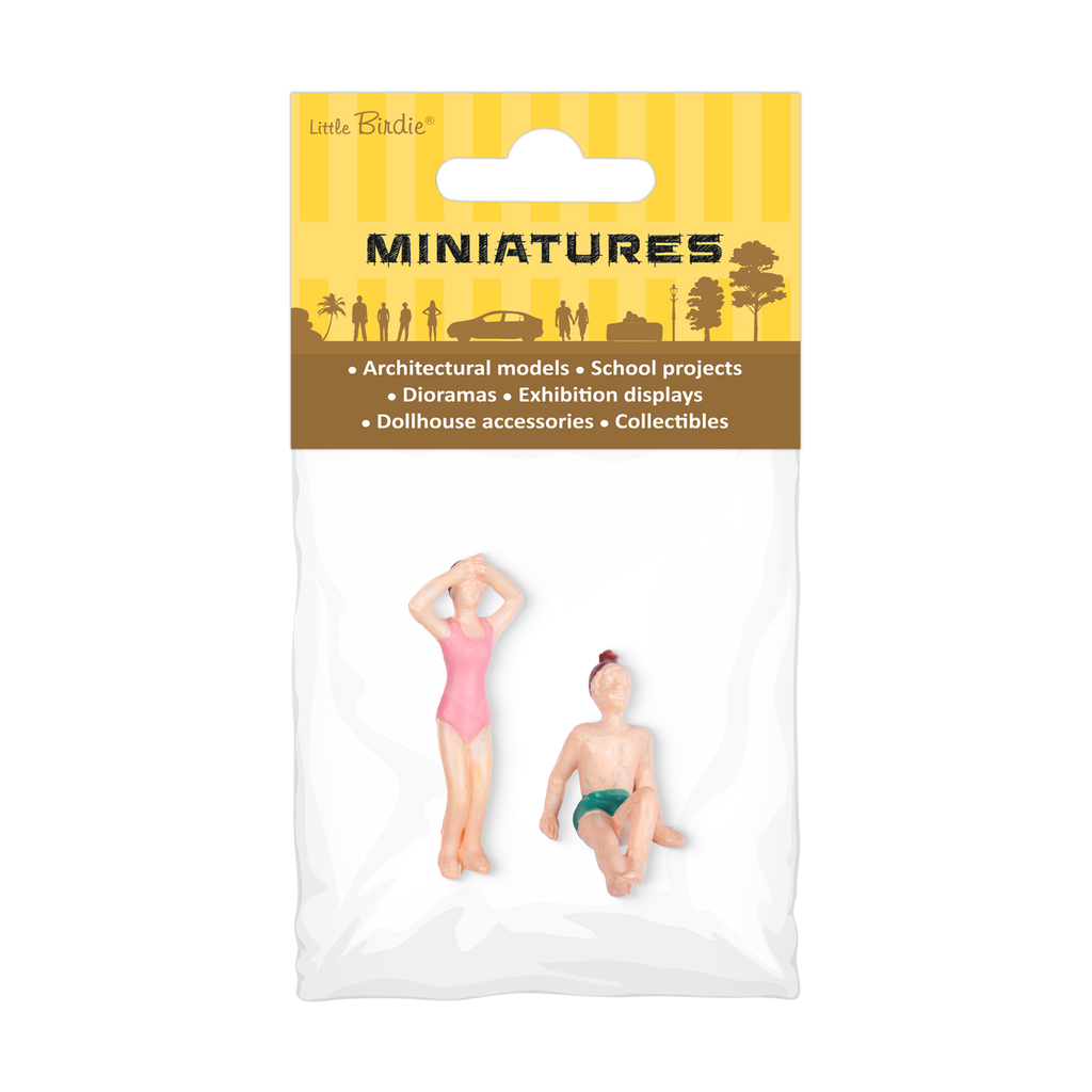 Miniature Human Figurine Beach Theme Assorted Colours H36mm 2pc