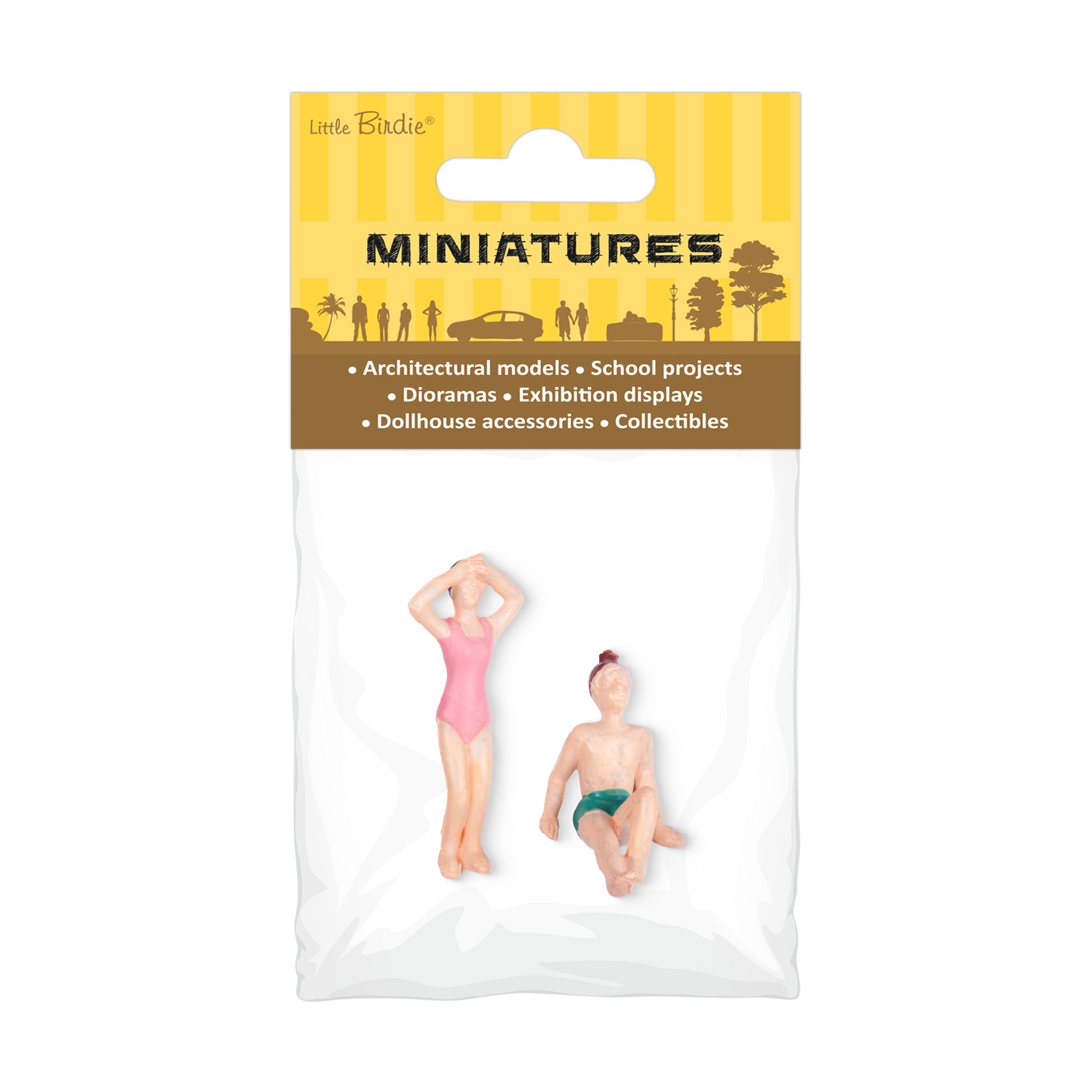 Miniature Human Figurine Beach Theme Assorted Colours H36mm 2pc