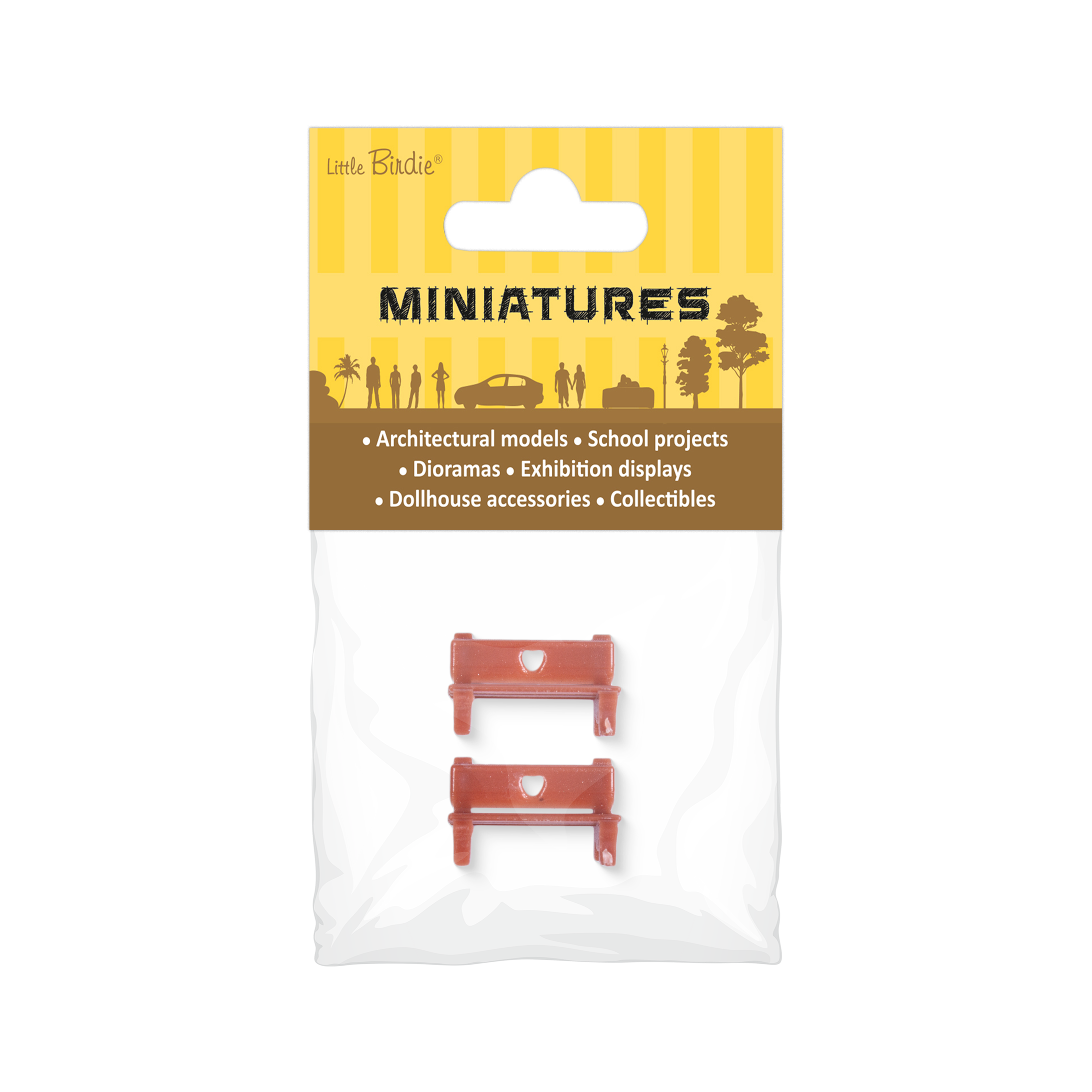 Miniature Garden Bench Brown L17mm2pc
