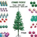 7 Feet - Christmas Festive Tree with Metal Stand 800 Branches (210cm) 1pc  (Ornaments Combo)