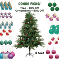 6 Feet - Christmas Deluxe Realistic Tree with Metal Stand Pine Cones & Red Berries (180cm) 1pc  (Ornaments Combo)