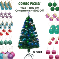 6 Feet - Christmas LED Fibre Optic Tree with Colour Changing Lights & Star 210 Branches (180cm) 1pc  (Ornaments Combo)