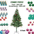 6 Feet - Christmas Premium Tree with Metal Stand Pine Cones & Red Berries (180cm) 1pc  (Ornaments Combo)