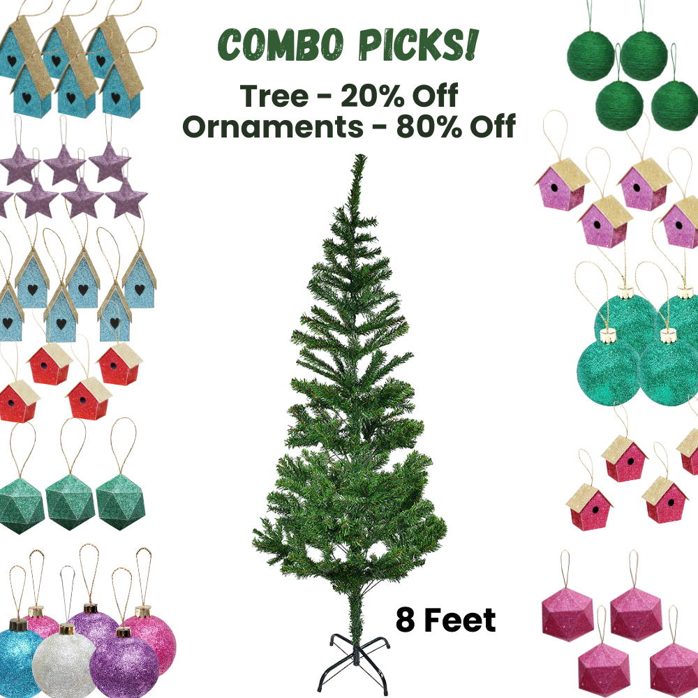 8 Feet - Christmas Tree with Metal Stand 1pc  (Ornaments Combo)