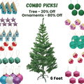 6 Feet - Christmas Tree With Metal Stand 1pc  (Ornaments Combo)