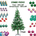 7 Feet - Frosted Christmas Tree with Metal Stand & Pine Cones (210cm) 1pc Box  (Ornaments Combo)