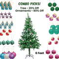 6 Feet - Frosted Christmas Tree with Metal Stand & Pine Cones (180cm) 1pc Box  (Ornaments Combo)