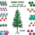6 Feet - Christmas Festive Tree with Metal Stand 500 Branches (180cm) 1pc  (Ornaments Combo)