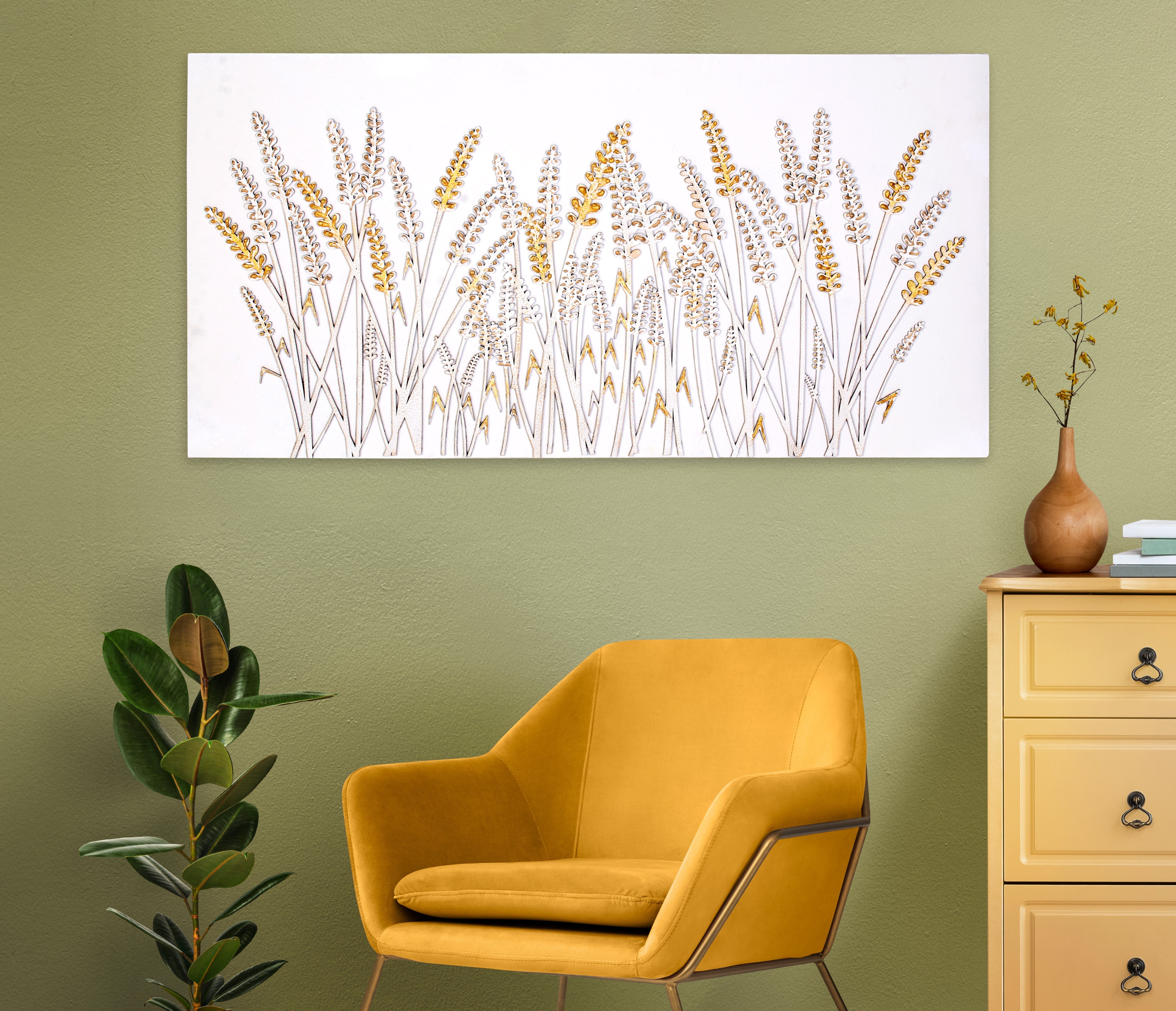 Wall Decor 3D Metallic Corn Field Approx H24 X L12 X D0.78inch 1pc