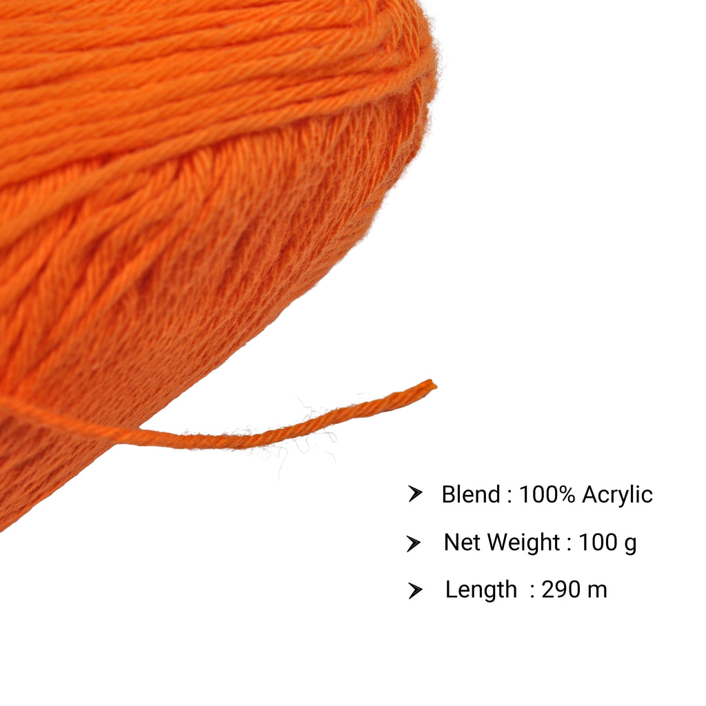 Pure Cotton Knitting/Crochet Yarn 100% Cotton Tangy Orange 130m 50g