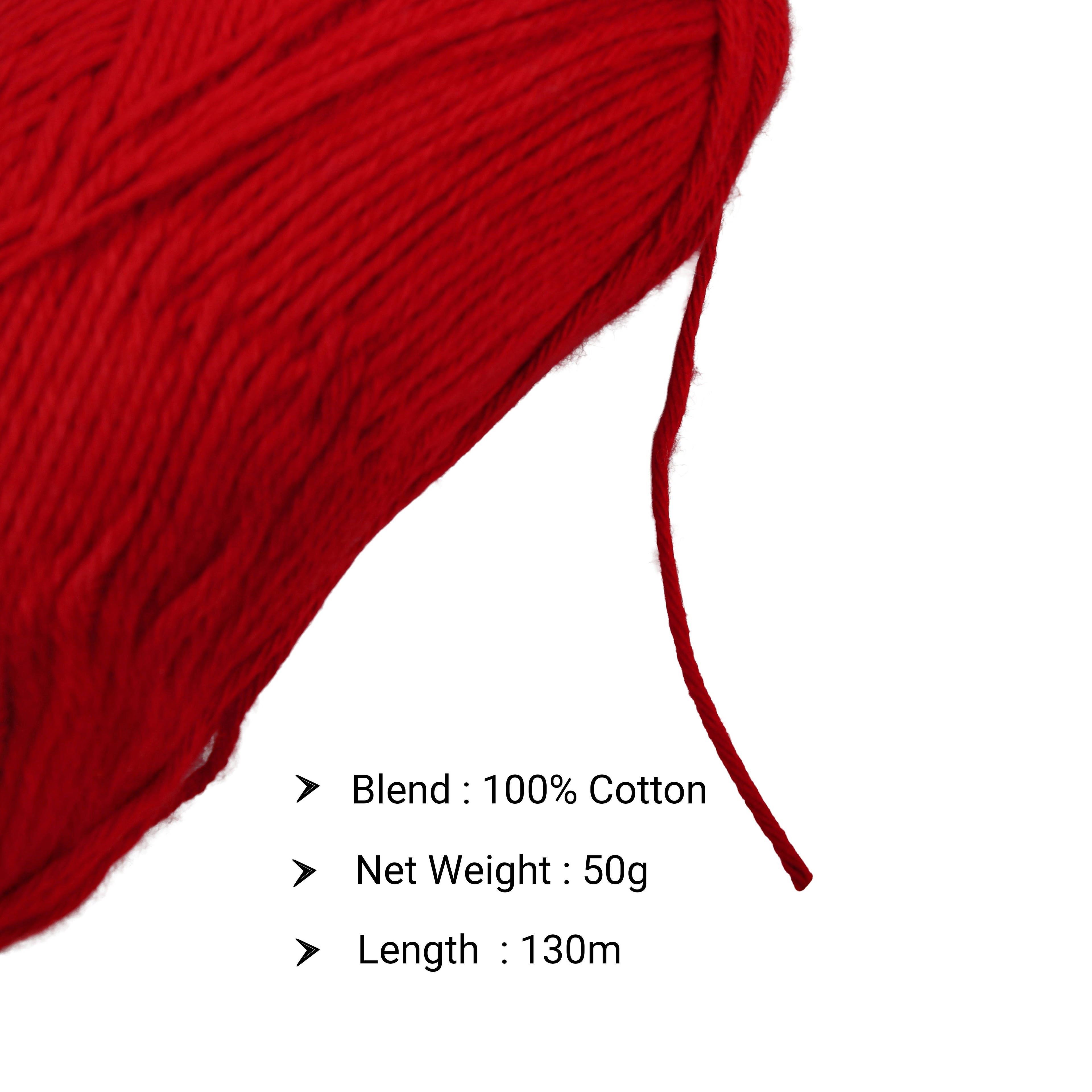 Pure Cotton Knitting/Crochet Yarn 100% Cotton Red Robin 130m 50g
