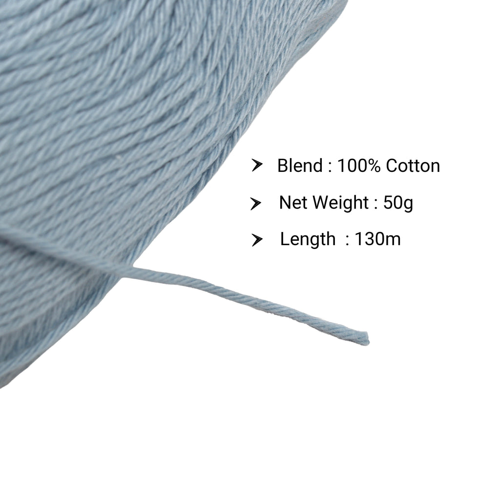 Pure Cotton Knitting/Crochet Yarn 100% Cotton Pale Ash Blue 130m 50g
