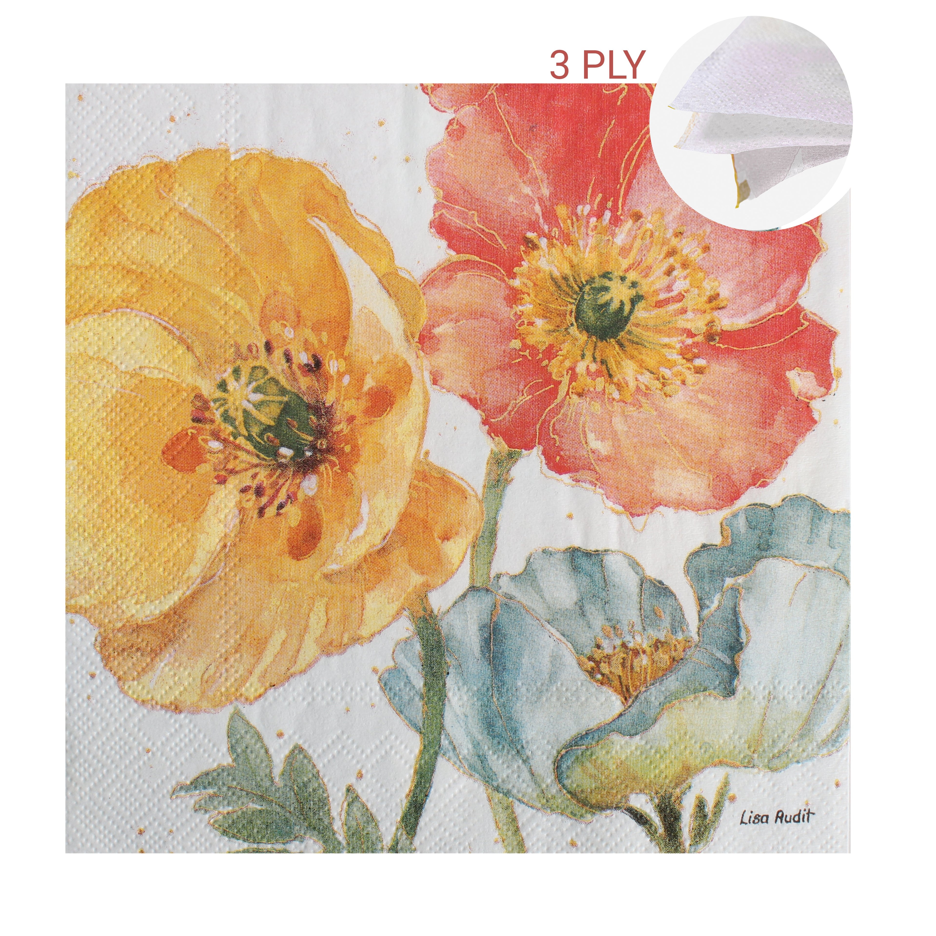 Decoupage Napkin Pastel Poppies 52 X 13inch 3PLY 1pc