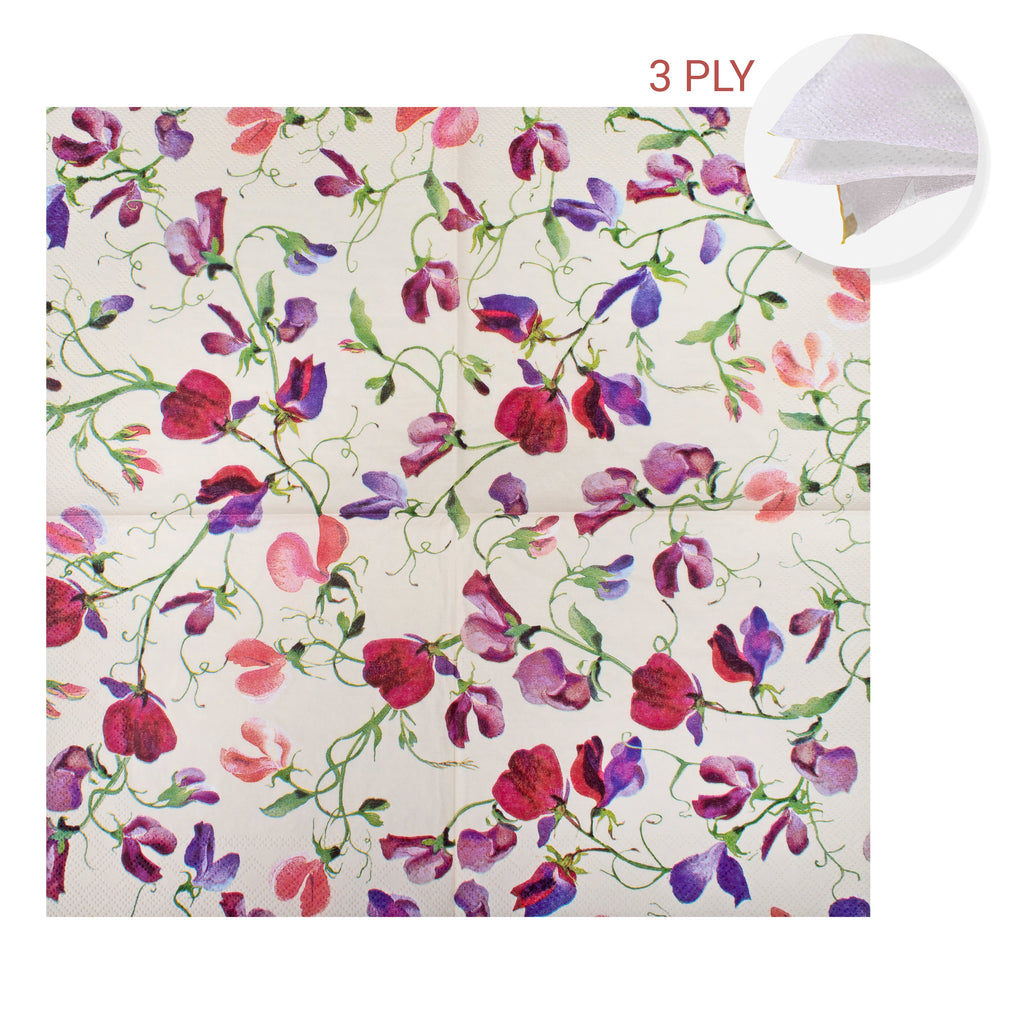 Decoupage Napkin Sweet Pea 13 X 13inch 3PLY 1pc
