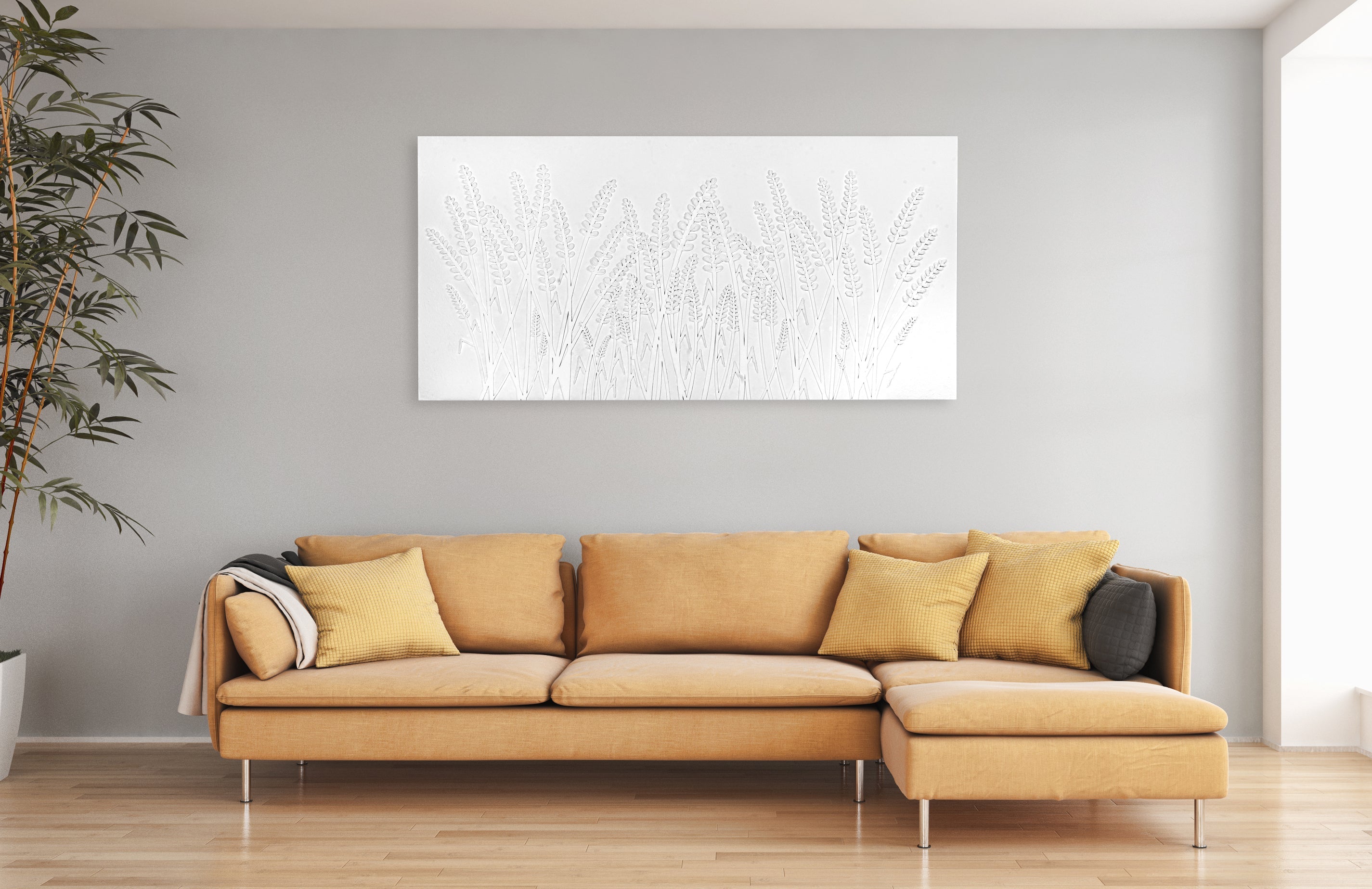 Wall Decor 3D Metallic Corn Field White Approx H48 X L24 X D0.78inch 1pc