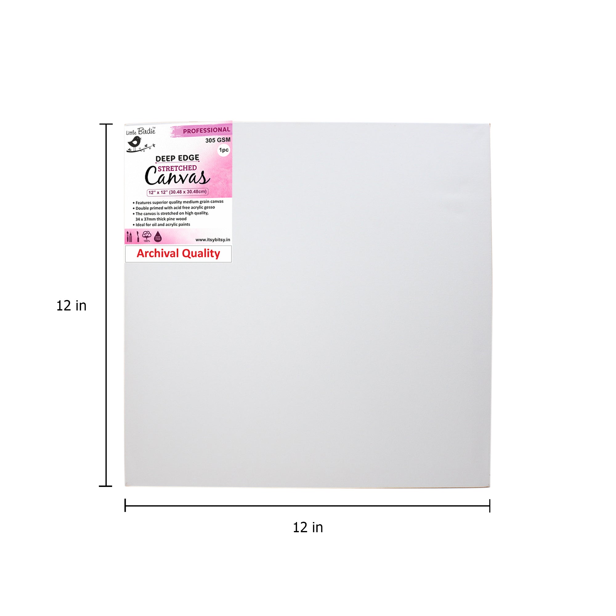 STRETCHED CANVAS DEEP EDGE FRAME 34X37mm 305gsm 12 X 12inch 3PC LB
