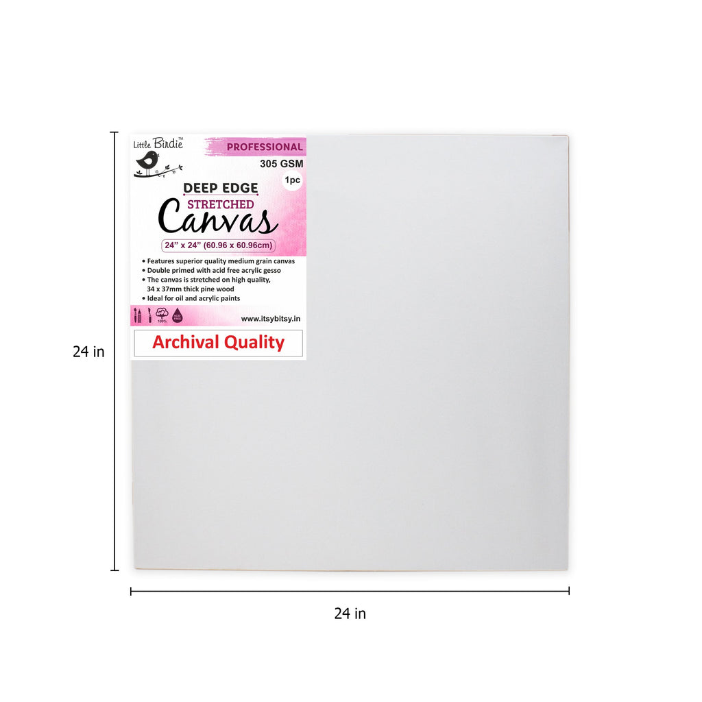 Stretched Canvas Deep Edge Frame 34X37Mm 305Gsm 24 X 24Inch 1Pc (Pack of 3)