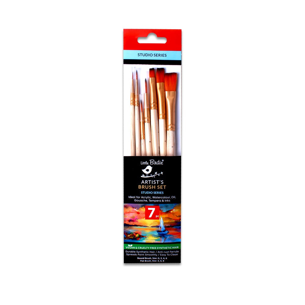 Synthetic Hair Round(Size.0 2 4 6) and Flat(Size.2 6 8) Brush Set of 7 pc