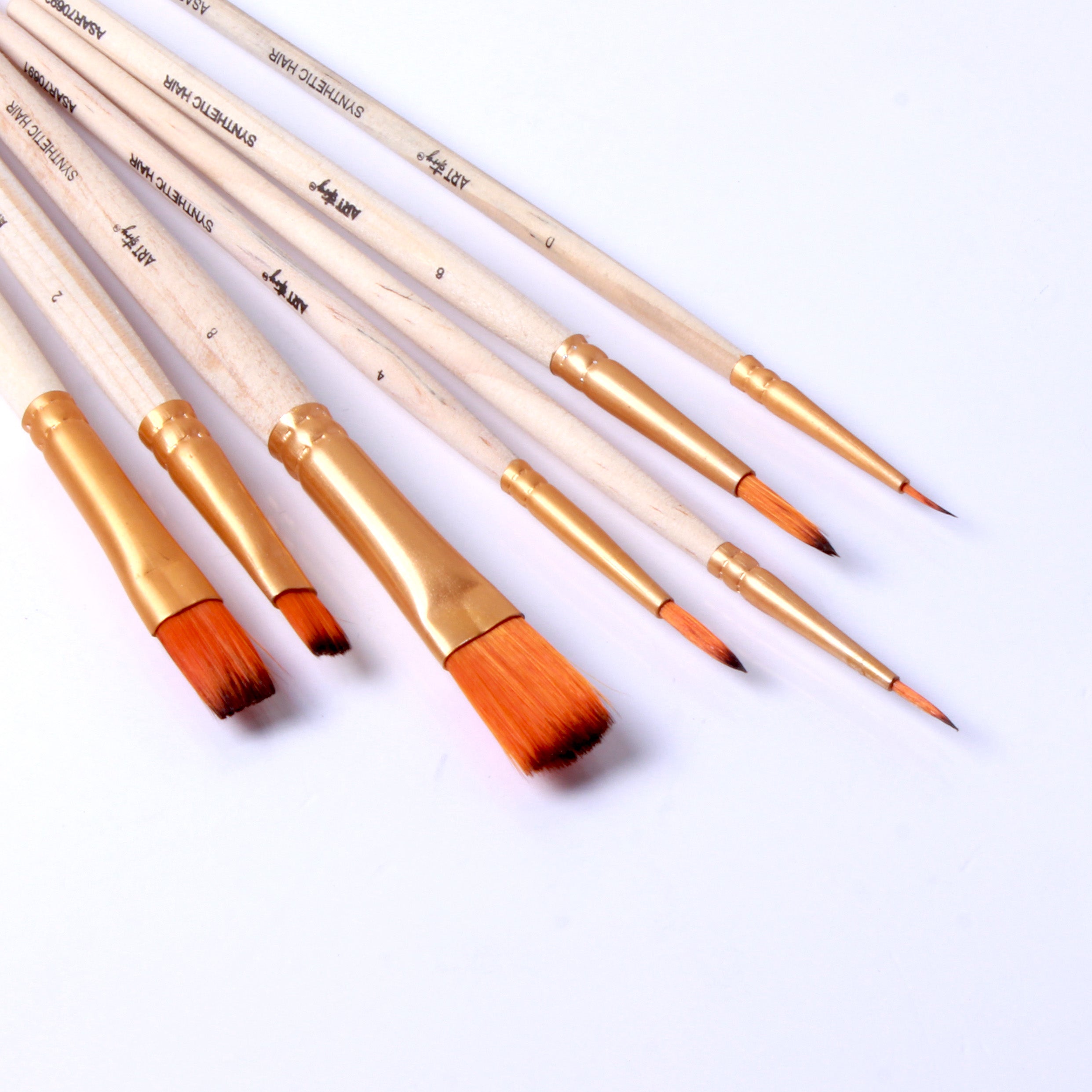 Synthetic Hair Round(Size.0 2 4 6) and Flat(Size.2 6 8) Brush Set of 7 pc