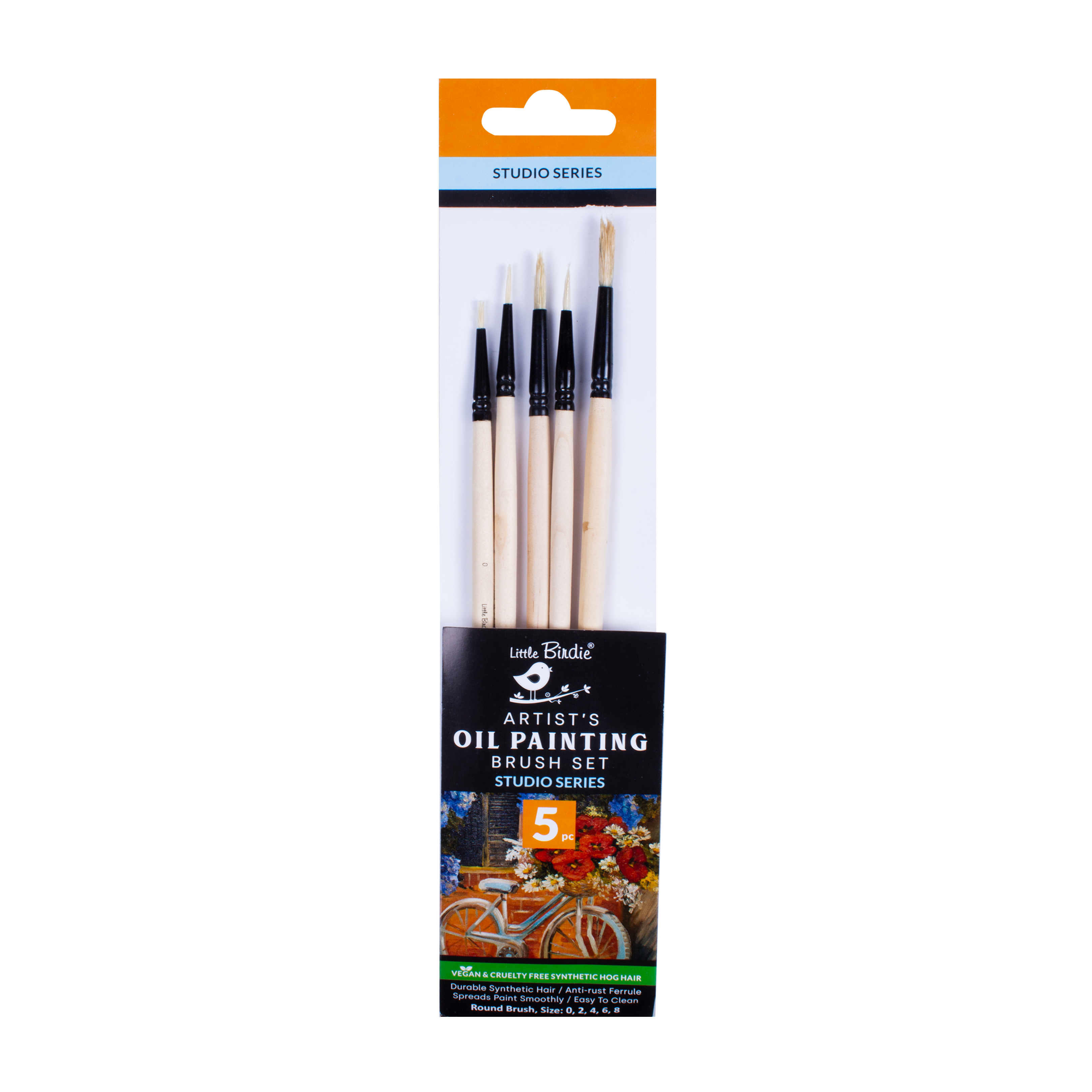 Synthetic Hog Hair Oil Brush Round Size.0 2 4 6 8 Set of 5pc