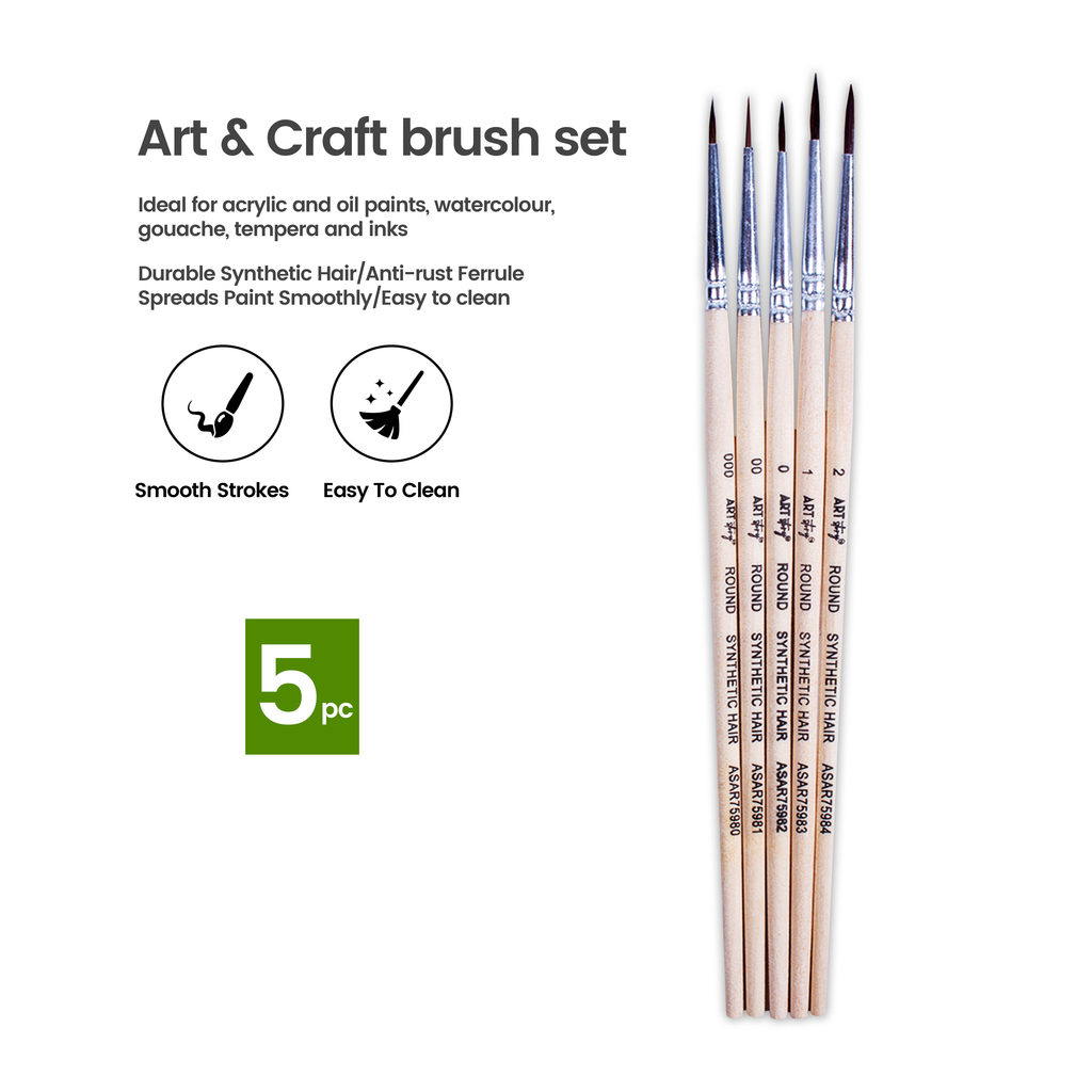 Watercolour Brush Round Synthetic Hair Size 000 00 0 1 2 Set of 5pc