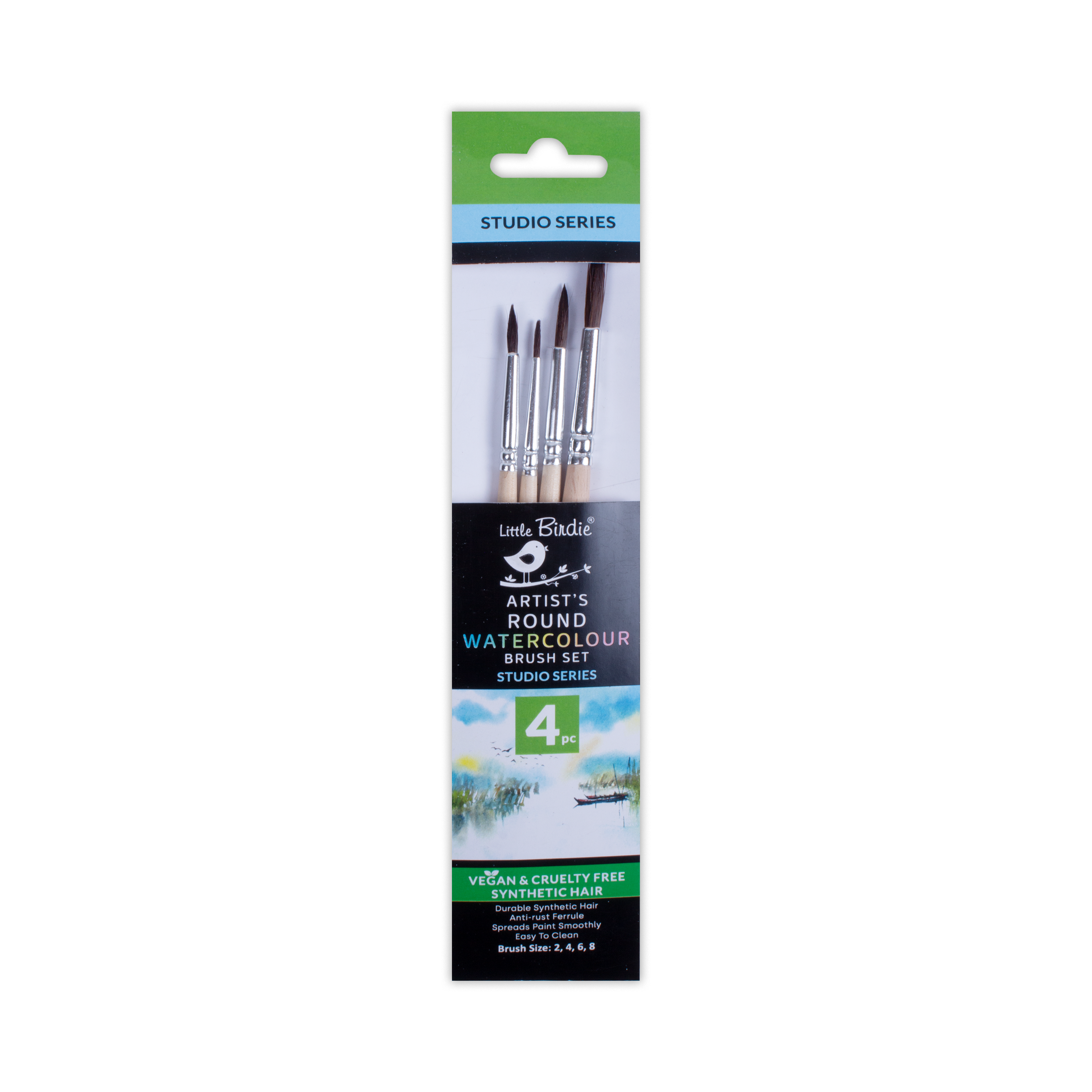 Watercolour Brush Round Synthetic Hair Size 24 6 8 Set of 4pc