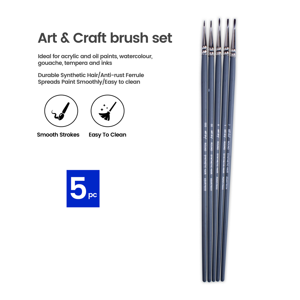 Long Handle Brush Round Synthetic Hair Size 000 00 0 1 2 Set of 5pc