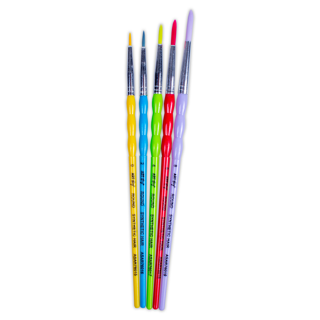 Kids Hobby Brush Round Synthetic Hair Size 0 2 4 6 8 Set of 5pc