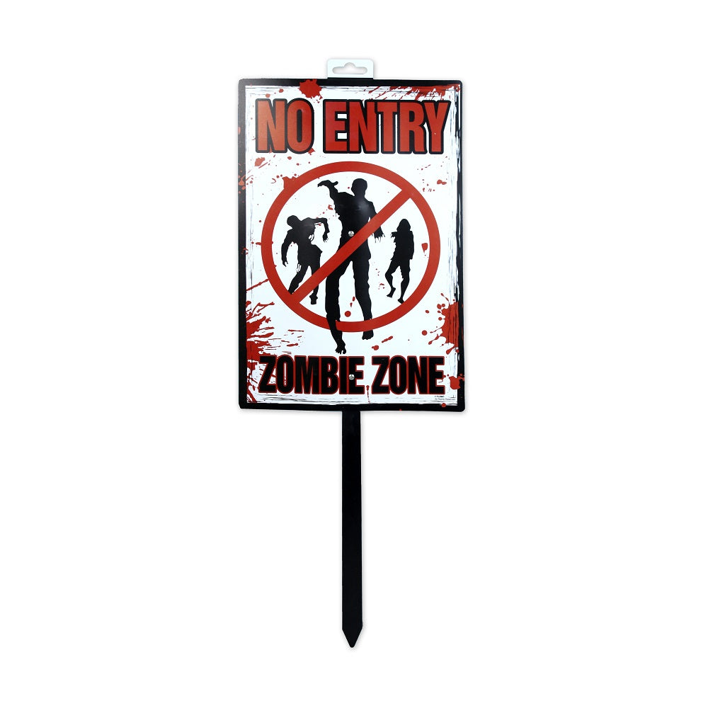 Zombie Sign Stake No Entry Zombe Zone 16 X 9Inch 1Pc