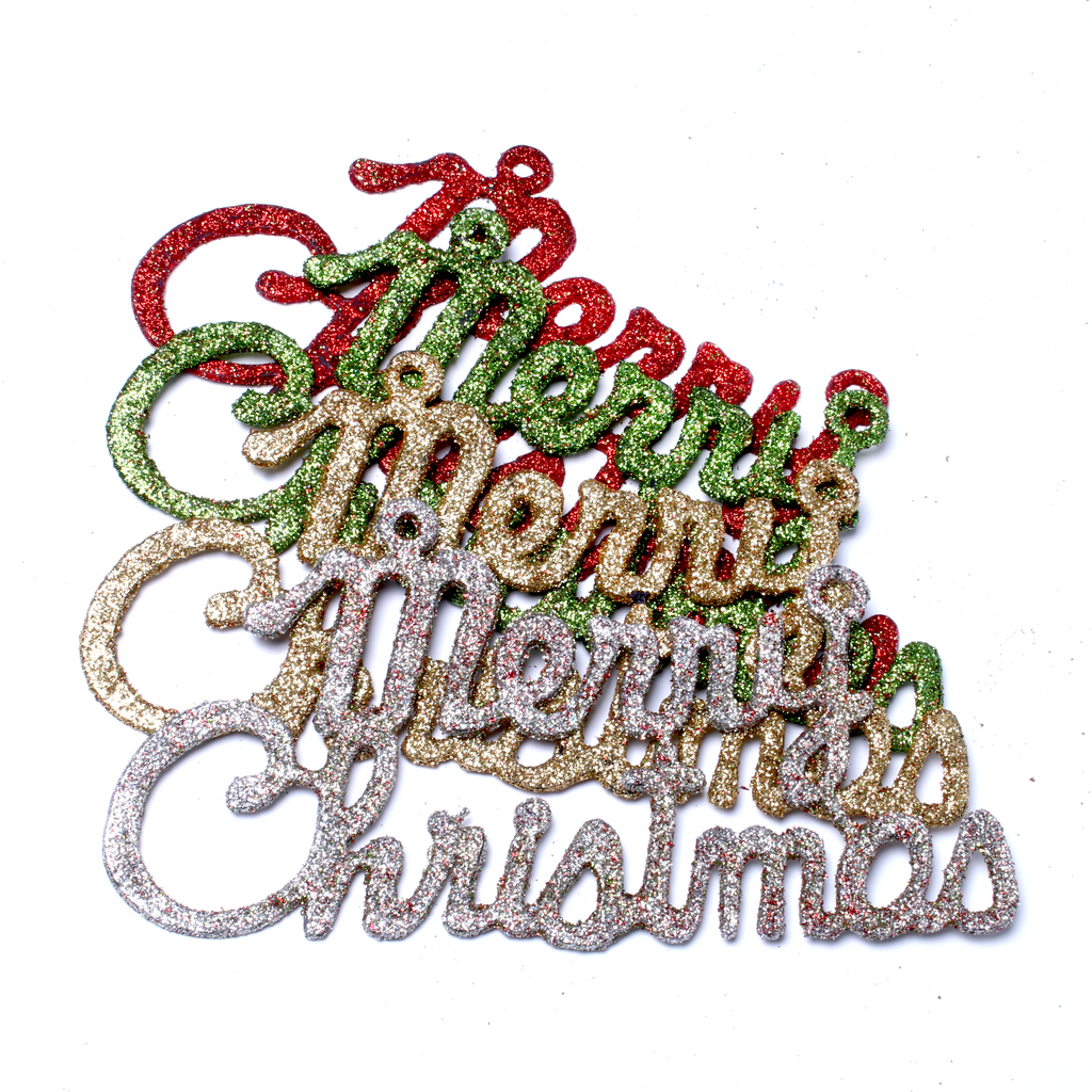 Merry Christmas Glitter Banner Small Asst Col 185Mm X 75Mm X 10Mm 4Pc