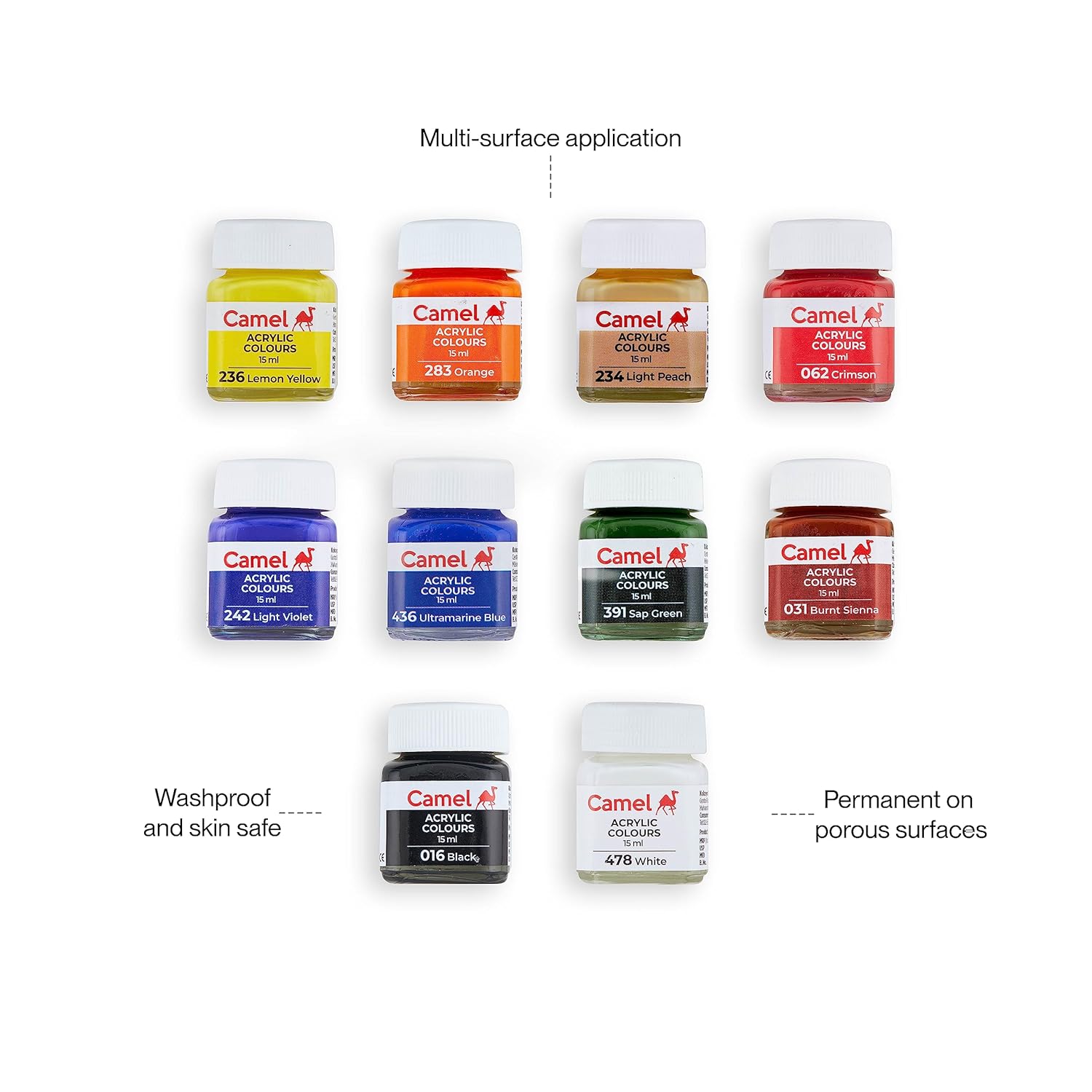 FABRIC ACRYLIC ULTRA COLOUR SET 10SHADES BOTTLE CAMLIN