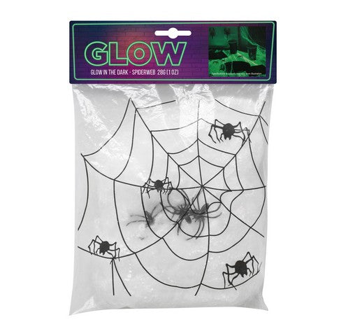 Glow In Dark Spider Web With 3 Spiders 28Gm