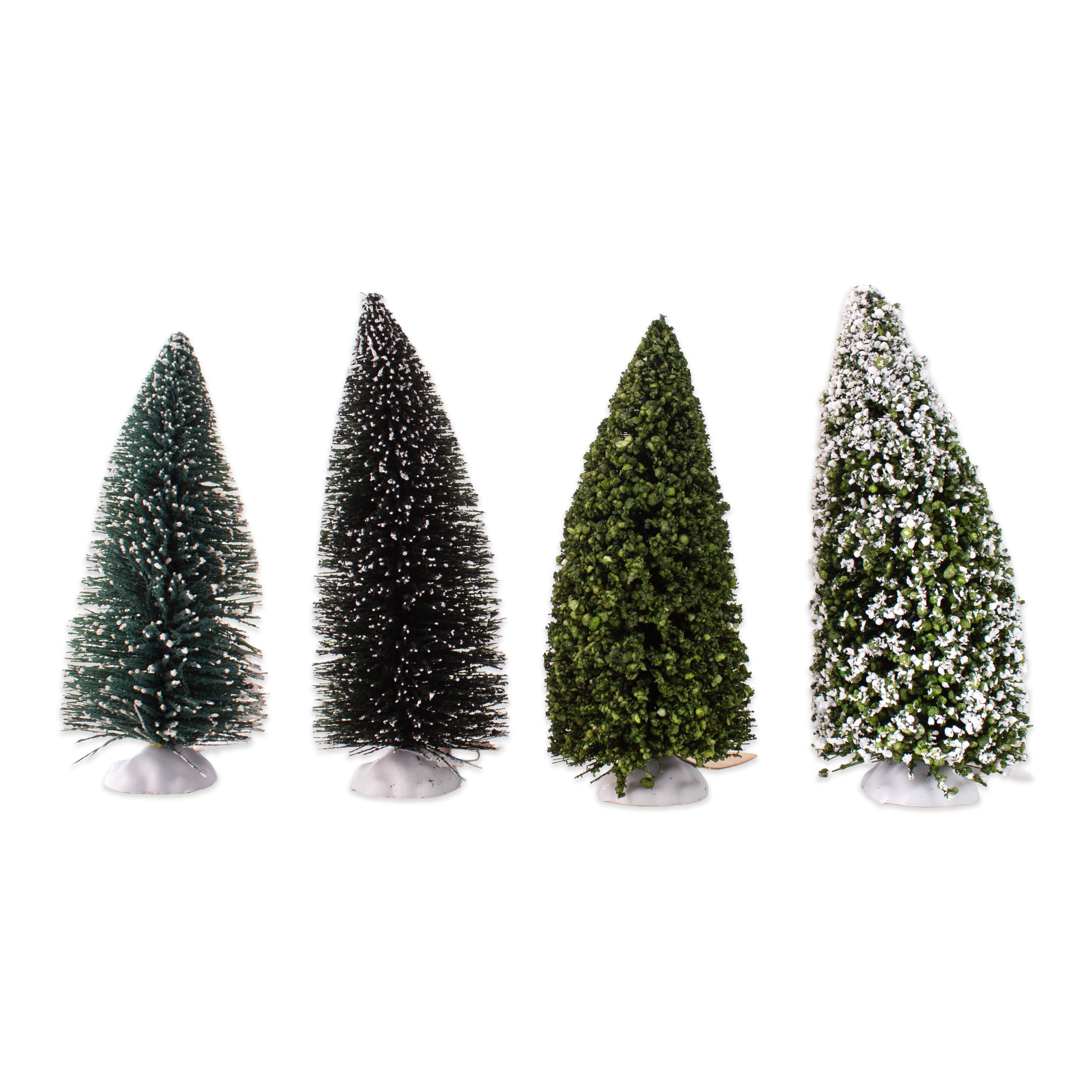 Flocked Bristle Tree with White Base Pine Green Tree With Snow 14cm 1pc